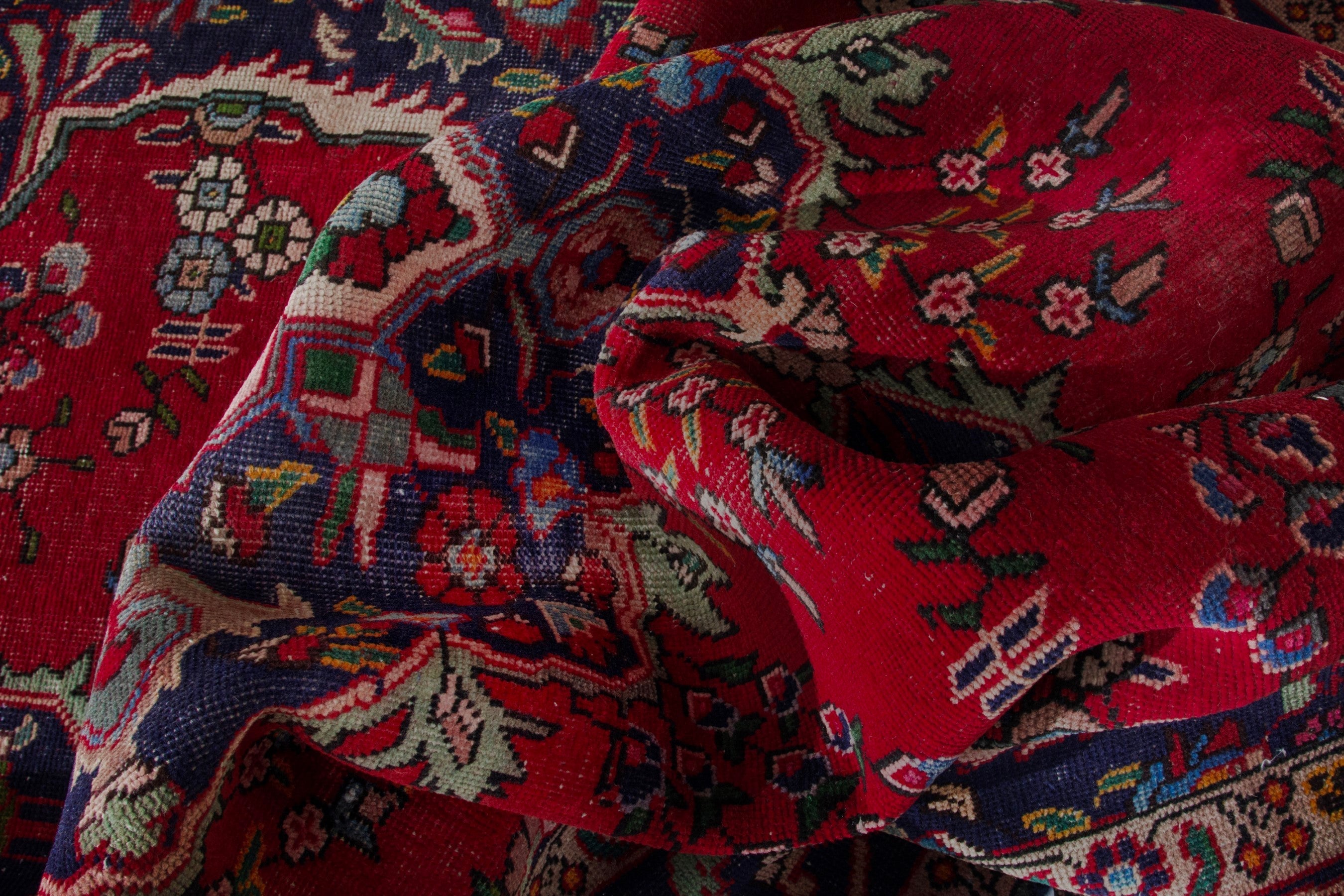 Persian Tabriz area rug in deep red and burgundy, view 16 of 20