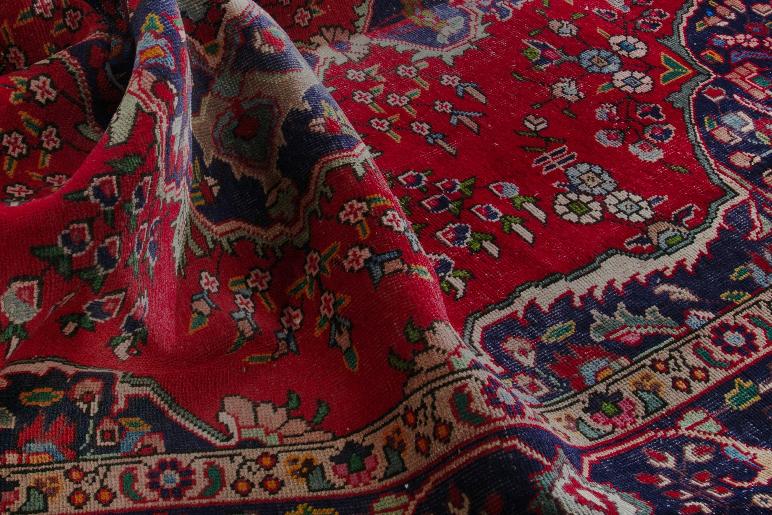 Persian Tabriz area rug in deep red and burgundy, view 17 of 20