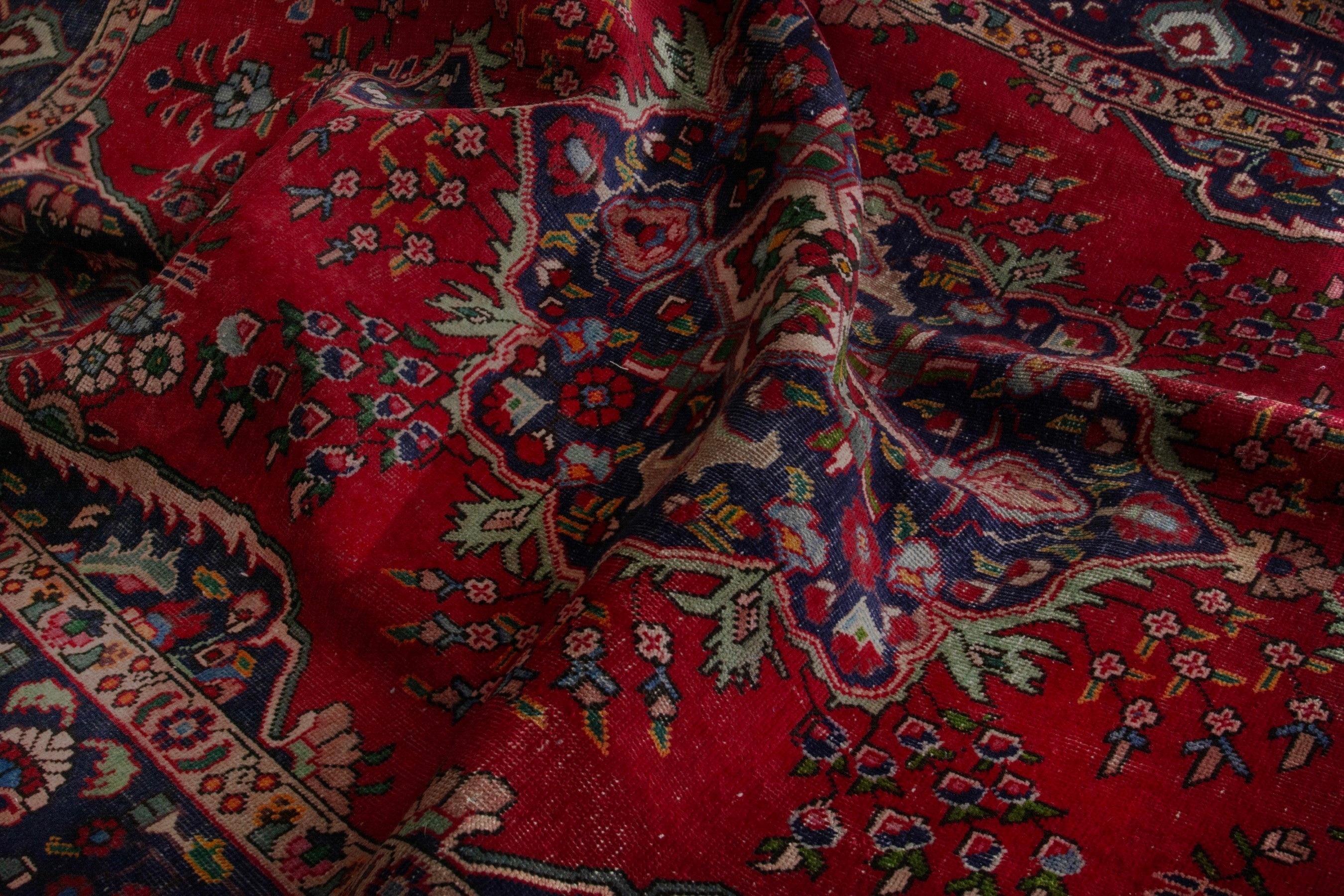 Persian Tabriz area rug in deep red and burgundy, view 19 of 20
