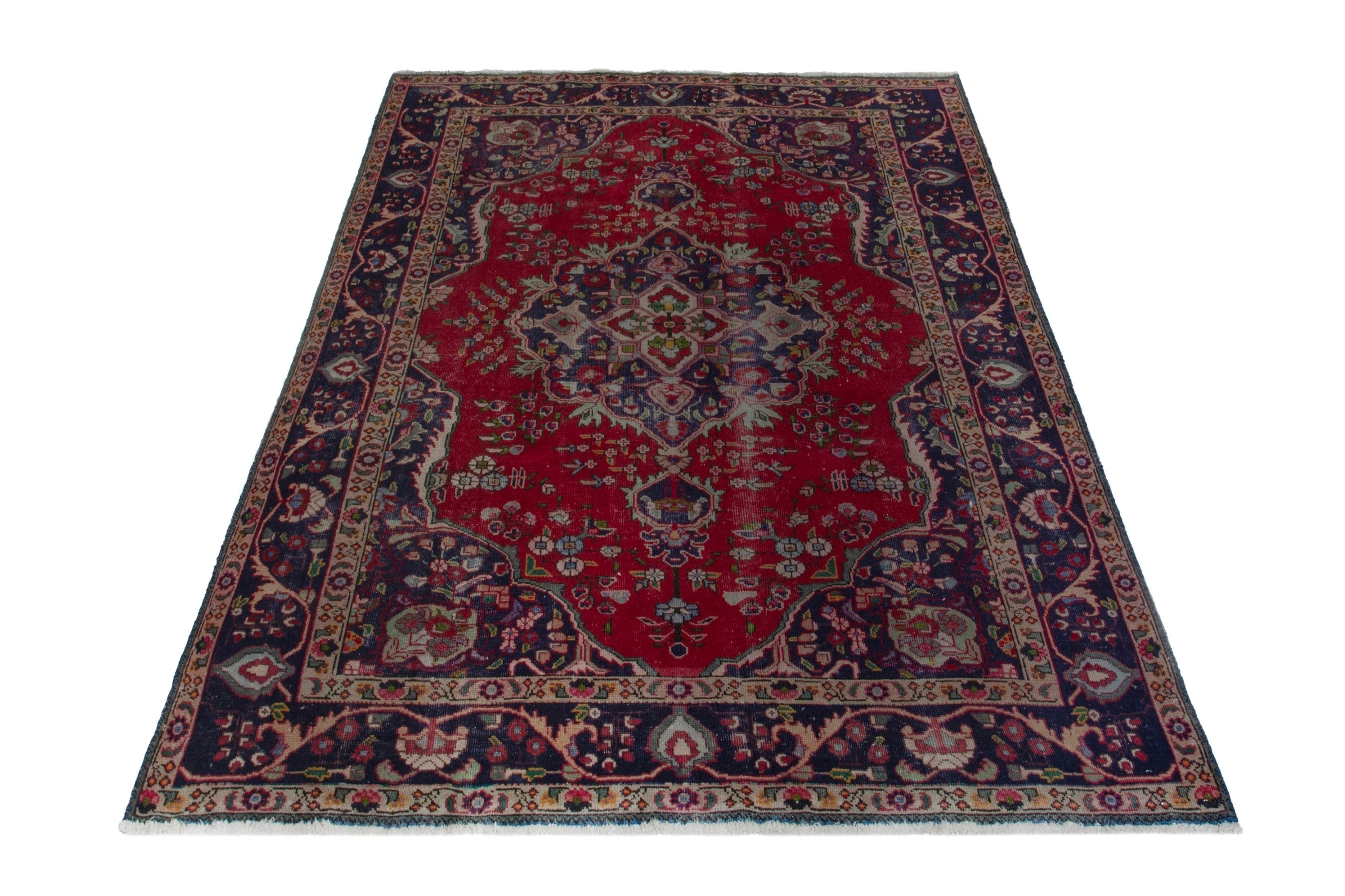Persian Tabriz area rug in deep red and burgundy, view 2 of 20