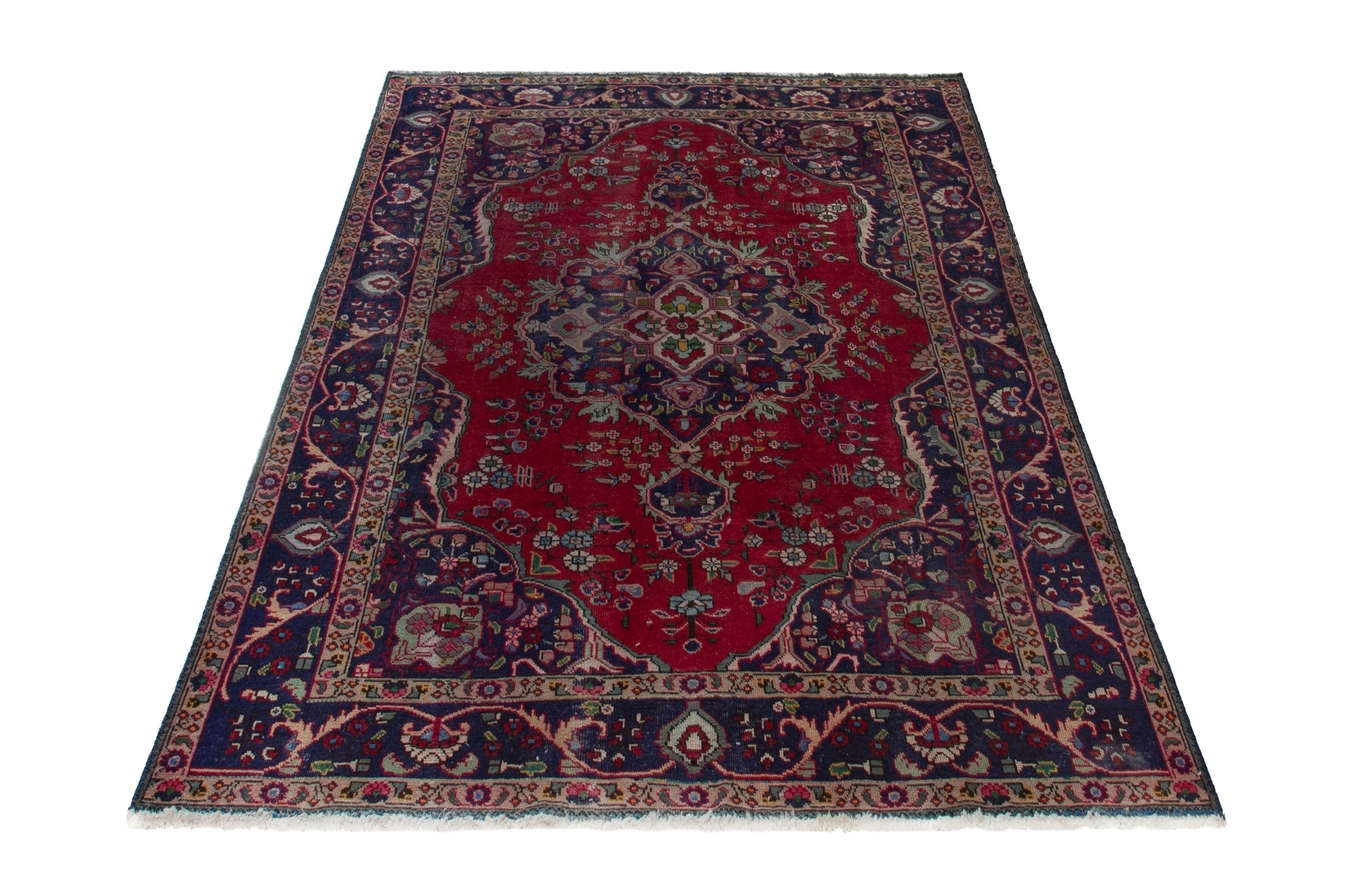 Persian Tabriz area rug in deep red and burgundy, view 3 of 20