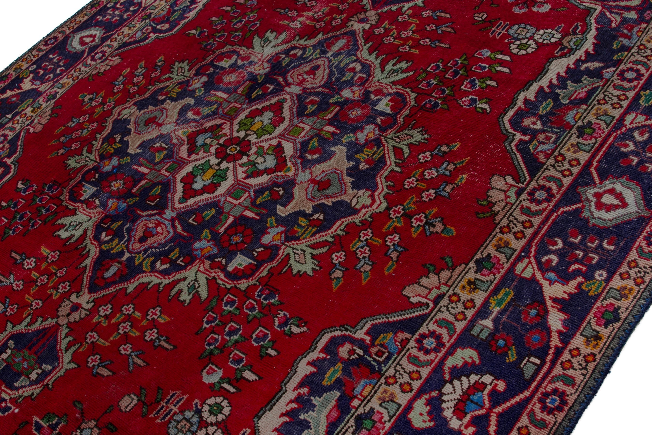 Persian Tabriz area rug in deep red and burgundy, view 4 of 20