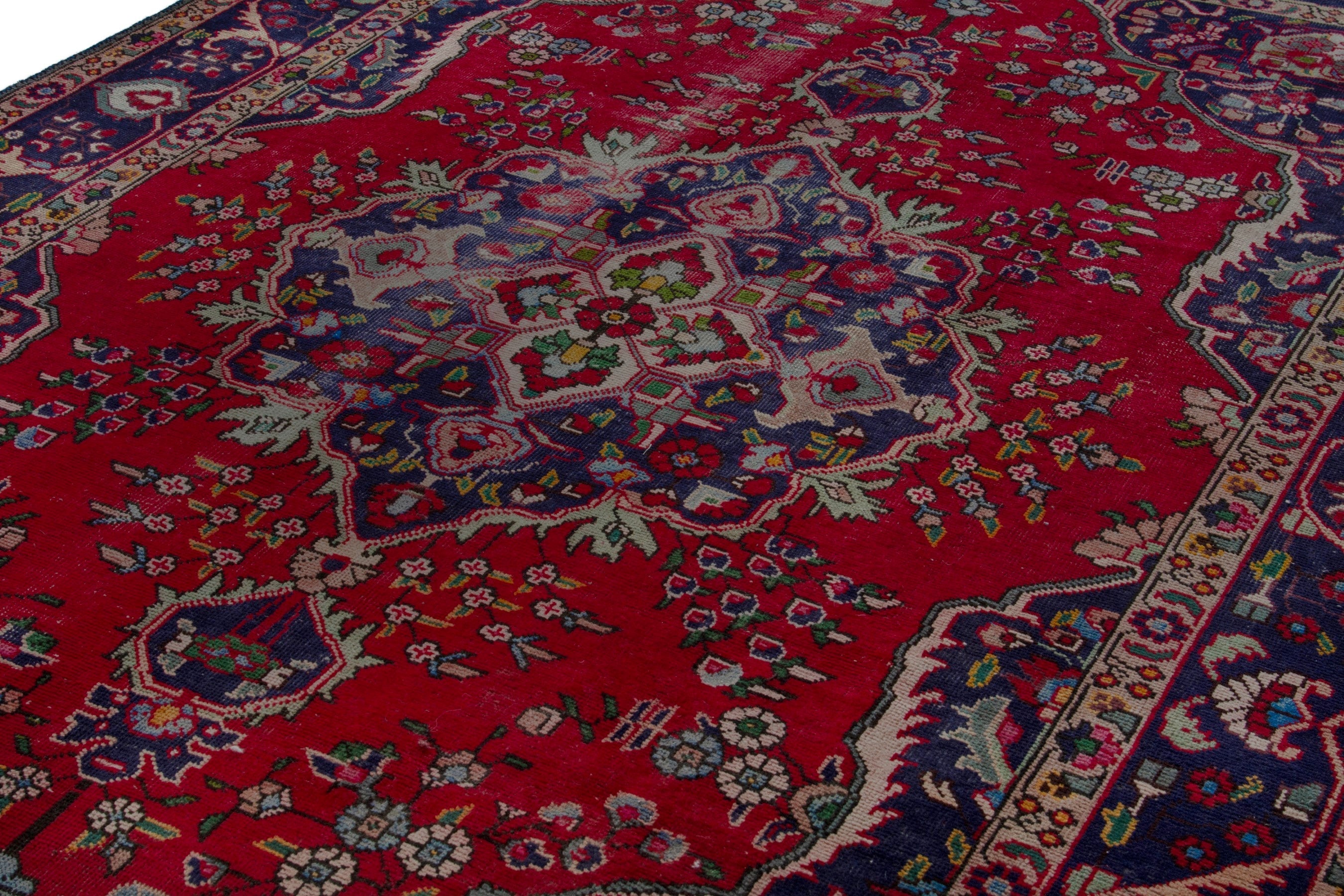 Persian Tabriz area rug in deep red and burgundy, view 9 of 20