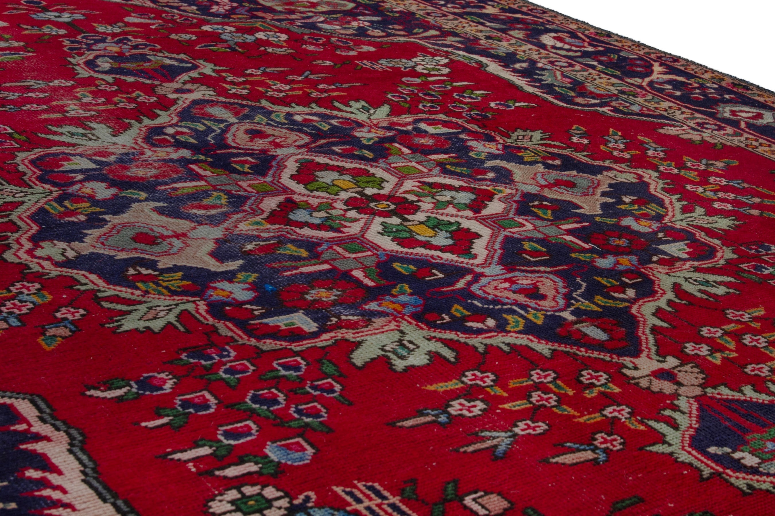 Persian Tabriz area rug in deep red and burgundy, view 6 of 20