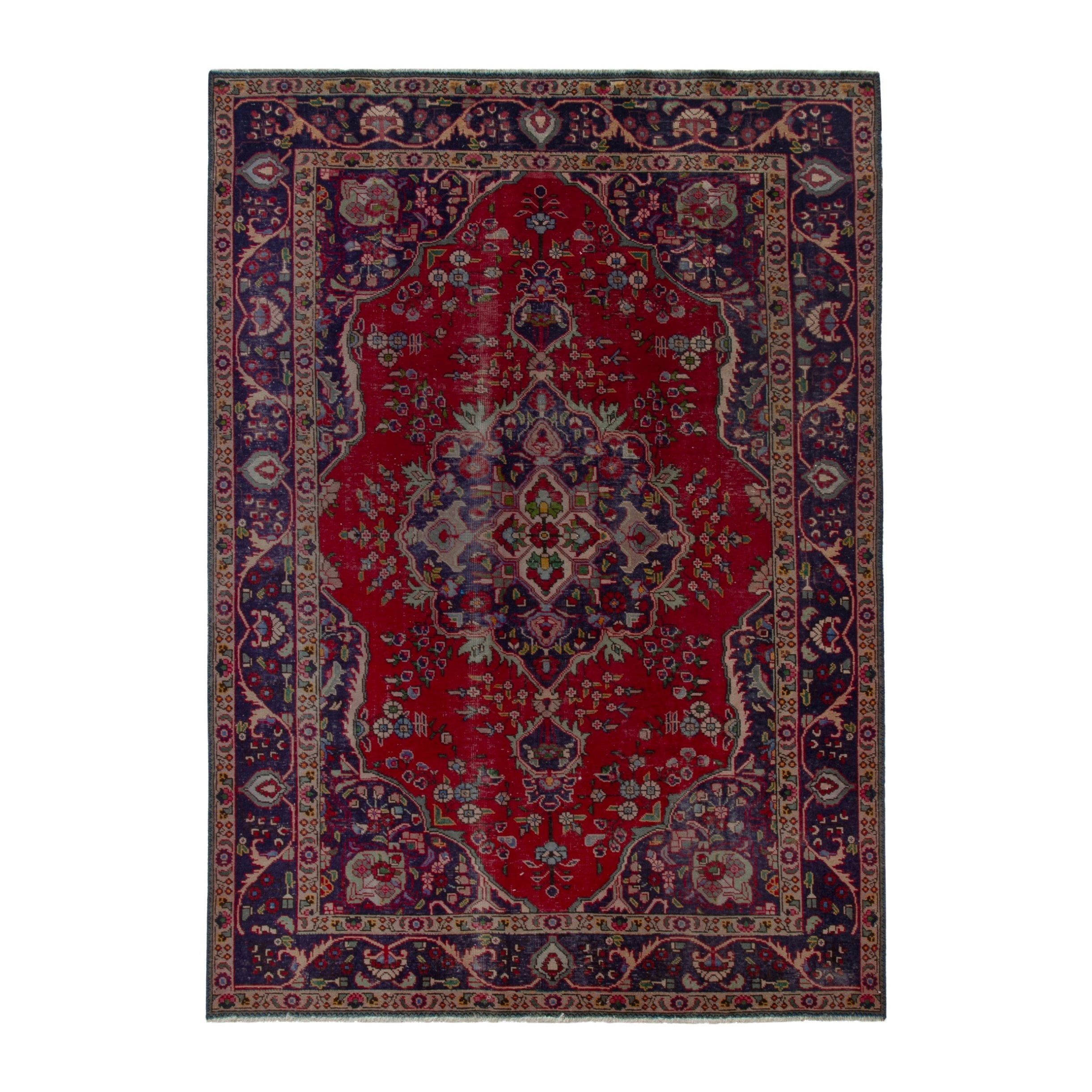 Persian Tabriz area rug in deep red and burgundy, 6'6" x 9'9"