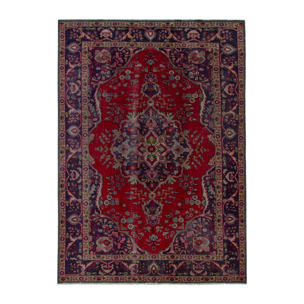 Persian Tabriz area rug in deep red and burgundy, 6'6" x 9'9"