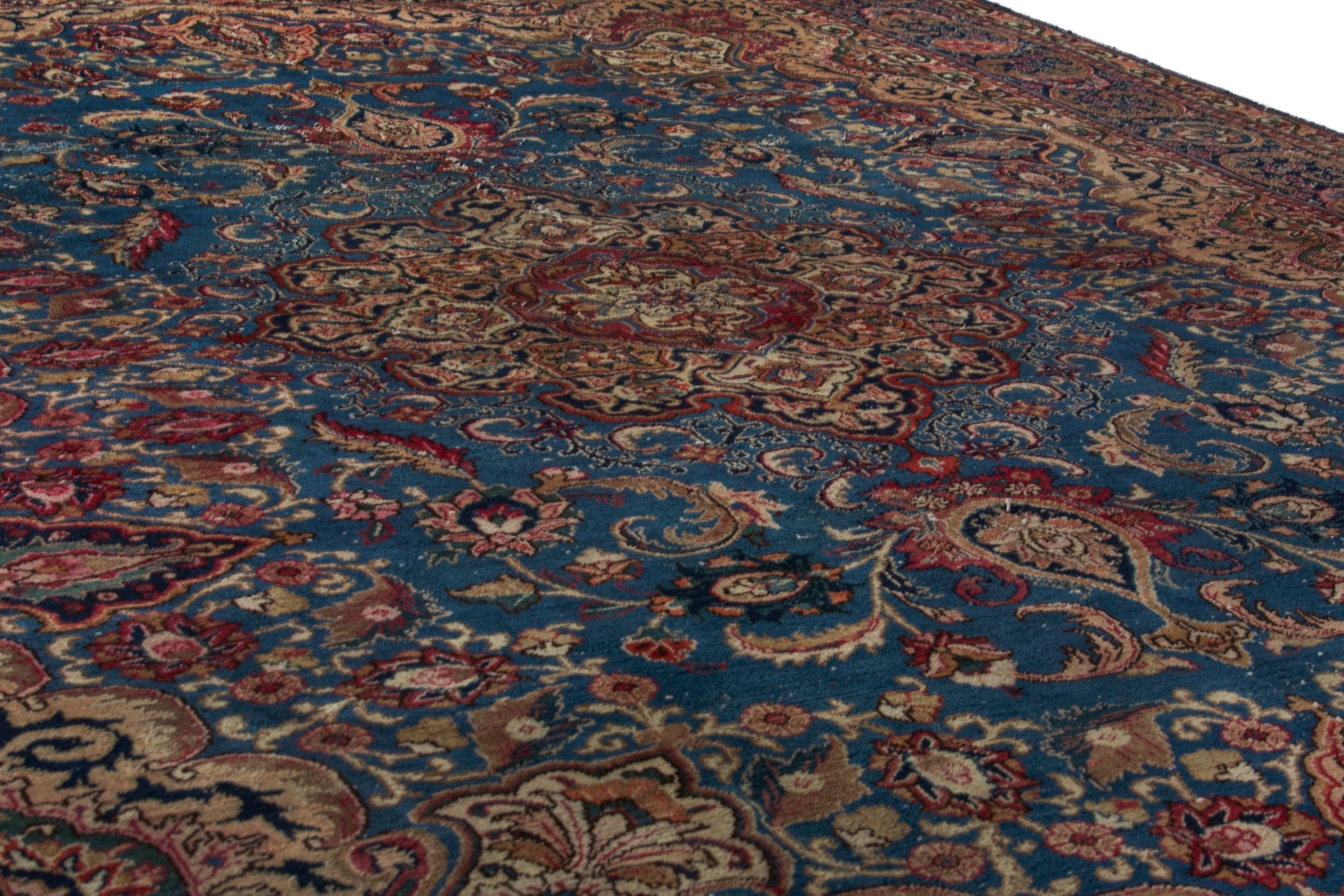 Persian Kashmar oversized rug in dark blue and burgundy, view 9 of 20