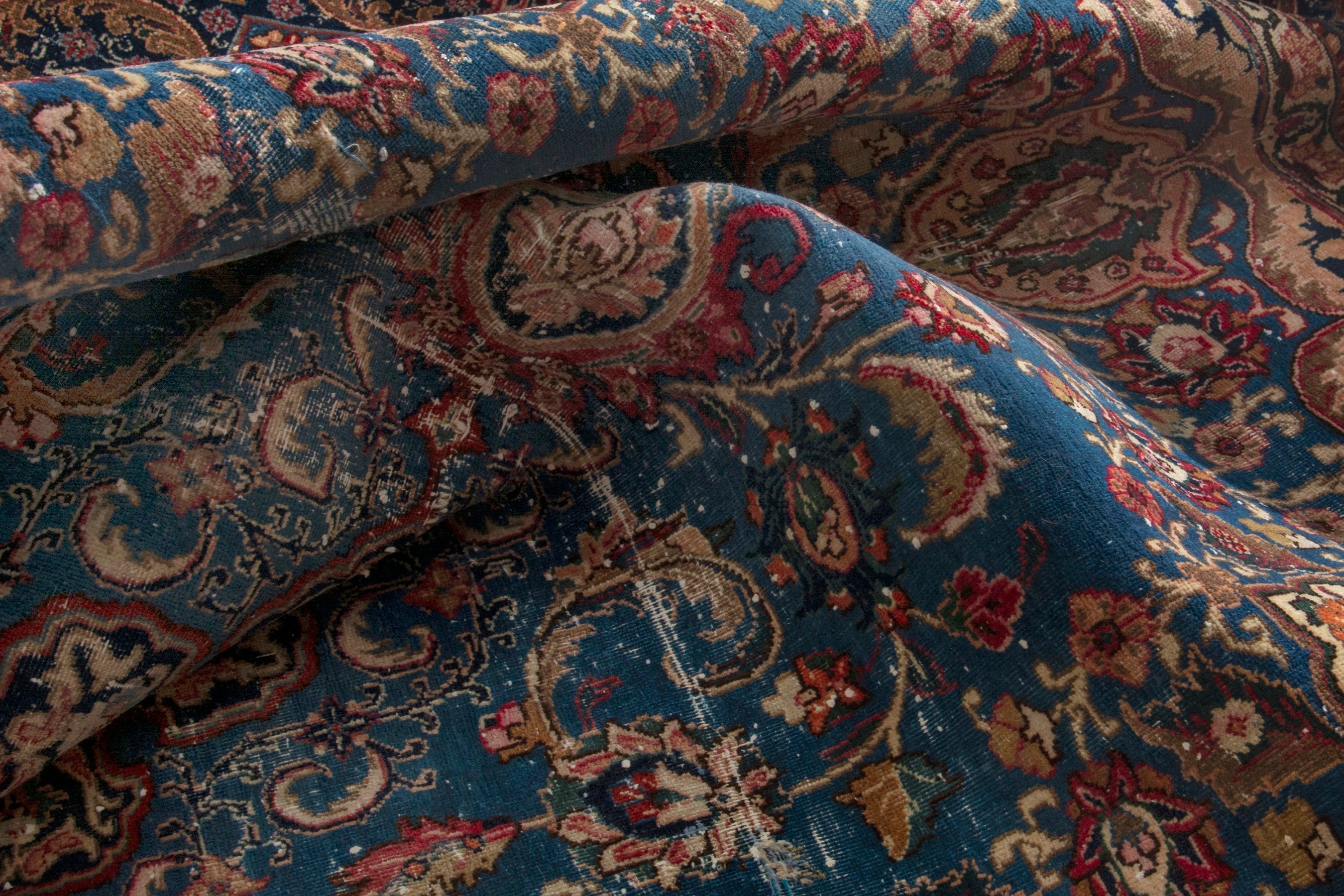 Persian Kashmar oversized rug in dark blue and burgundy, view 15 of 20