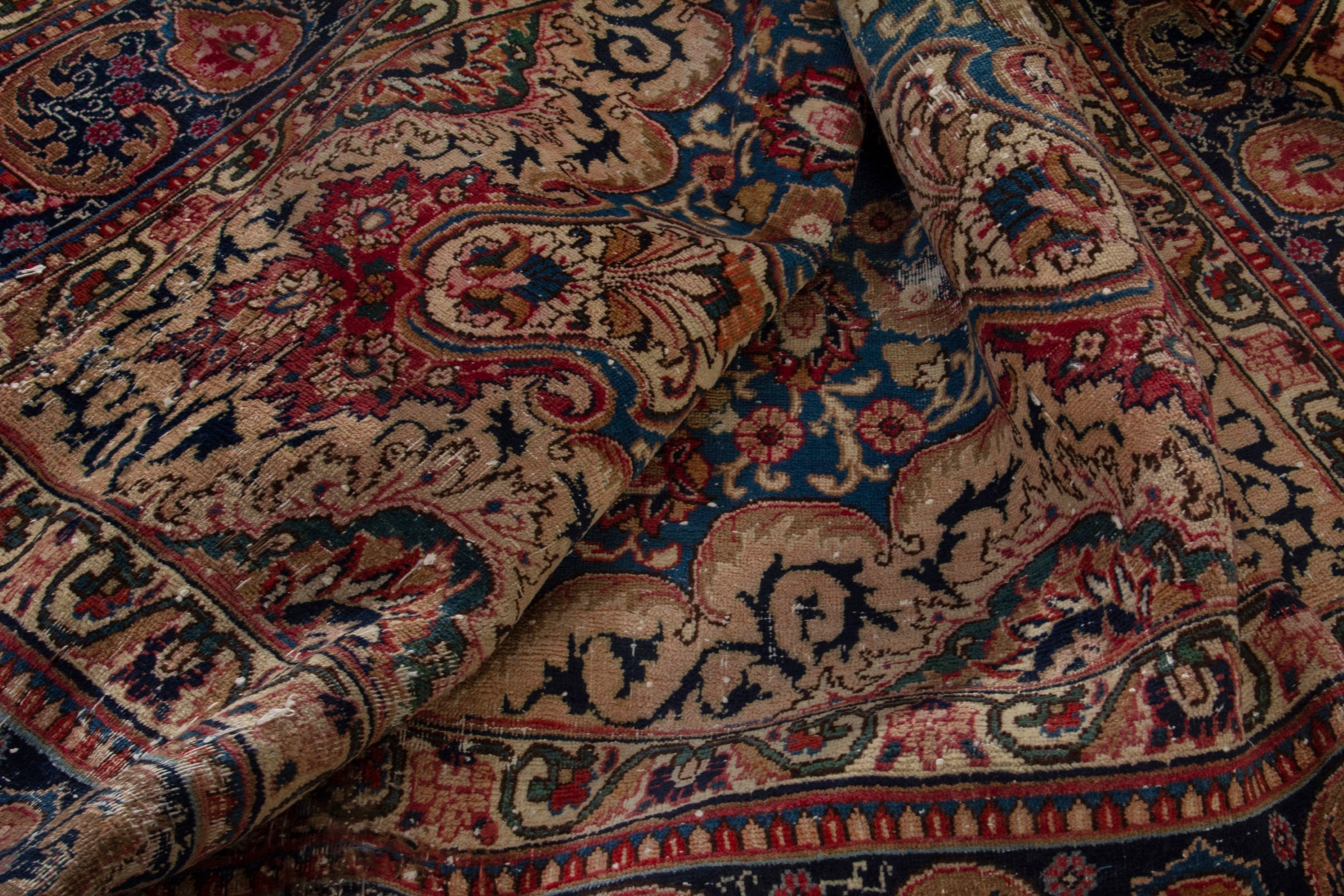 Persian Kashmar oversized rug in dark blue and burgundy, view 16 of 20