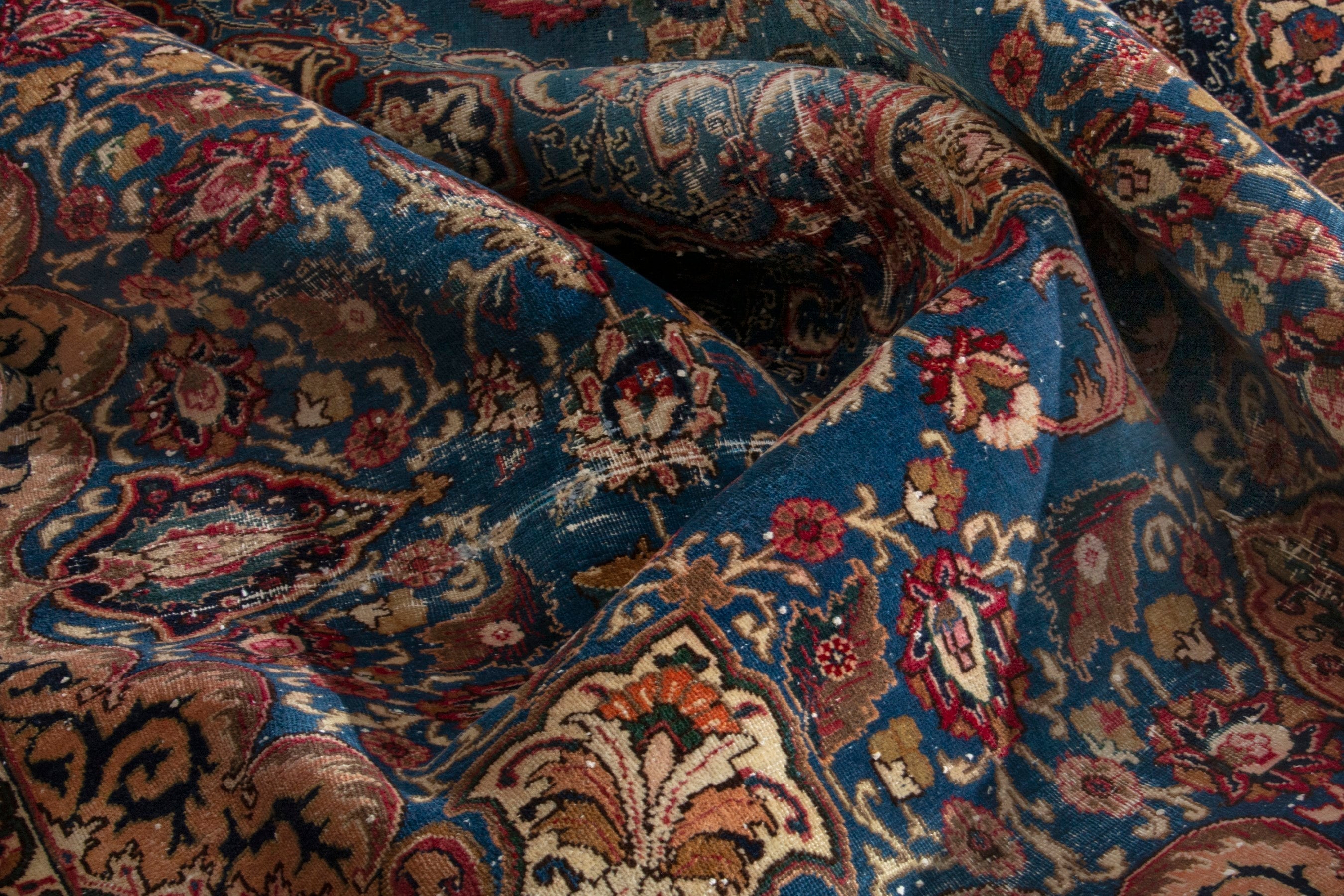 Persian Kashmar oversized rug in dark blue and burgundy, view 17 of 20