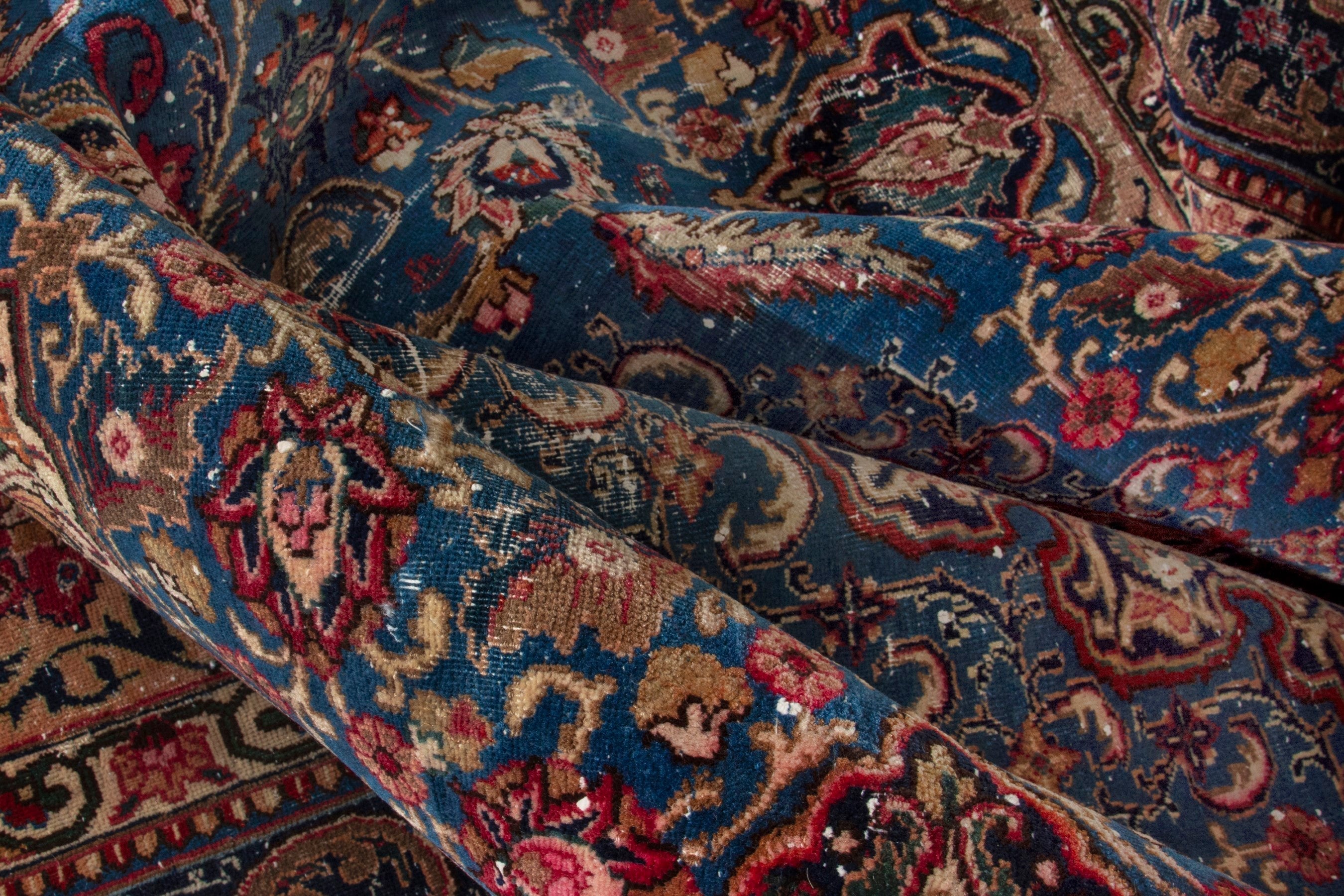 Persian Kashmar oversized rug in dark blue and burgundy, view 18 of 20