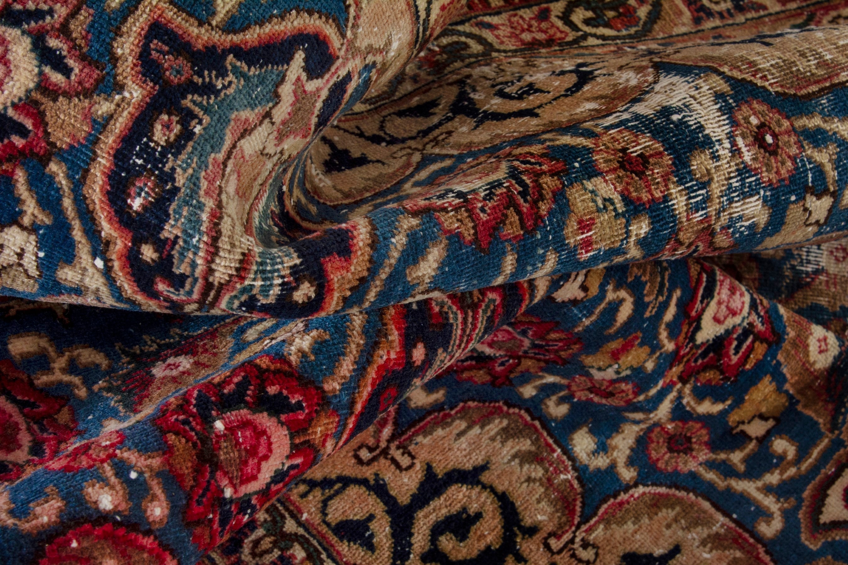 Persian Kashmar oversized rug in dark blue and burgundy, view 19 of 20