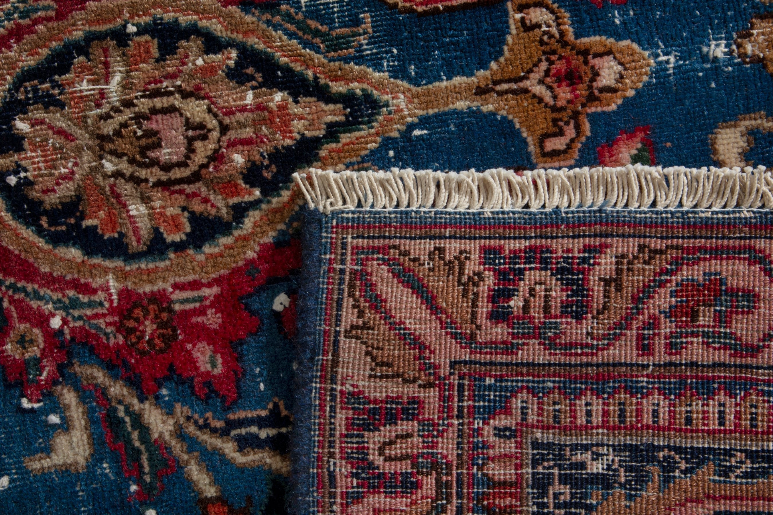 Persian Kashmar oversized rug in dark blue and burgundy, view 20 of 20