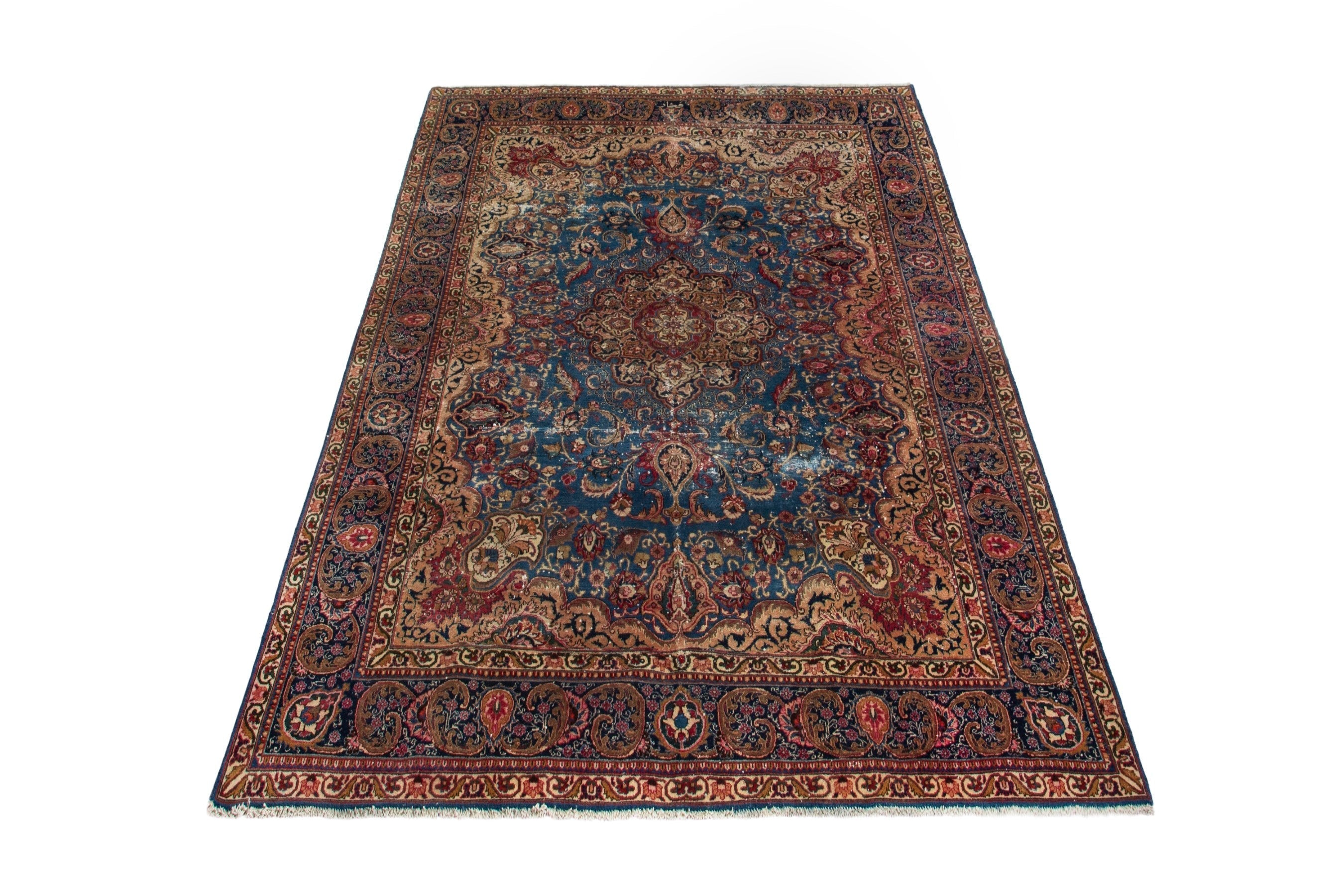 Persian Kashmar oversized rug in dark blue and burgundy, view 2 of 20