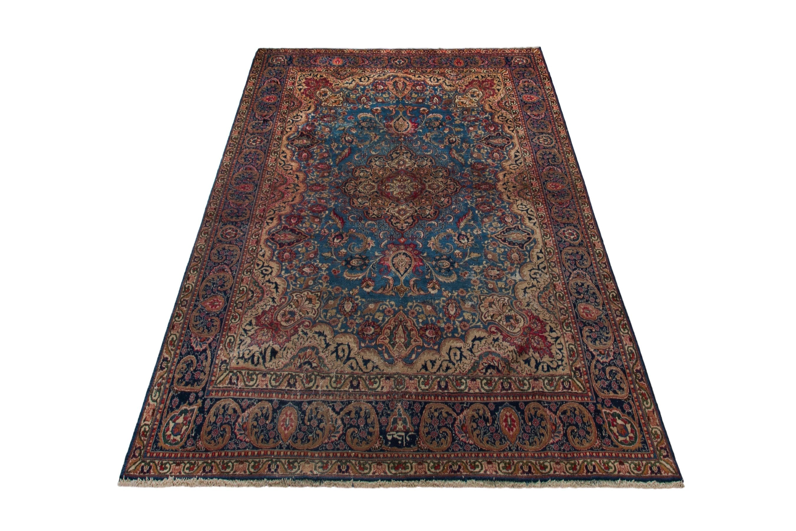 Persian Kashmar oversized rug in dark blue and burgundy, view 3 of 20