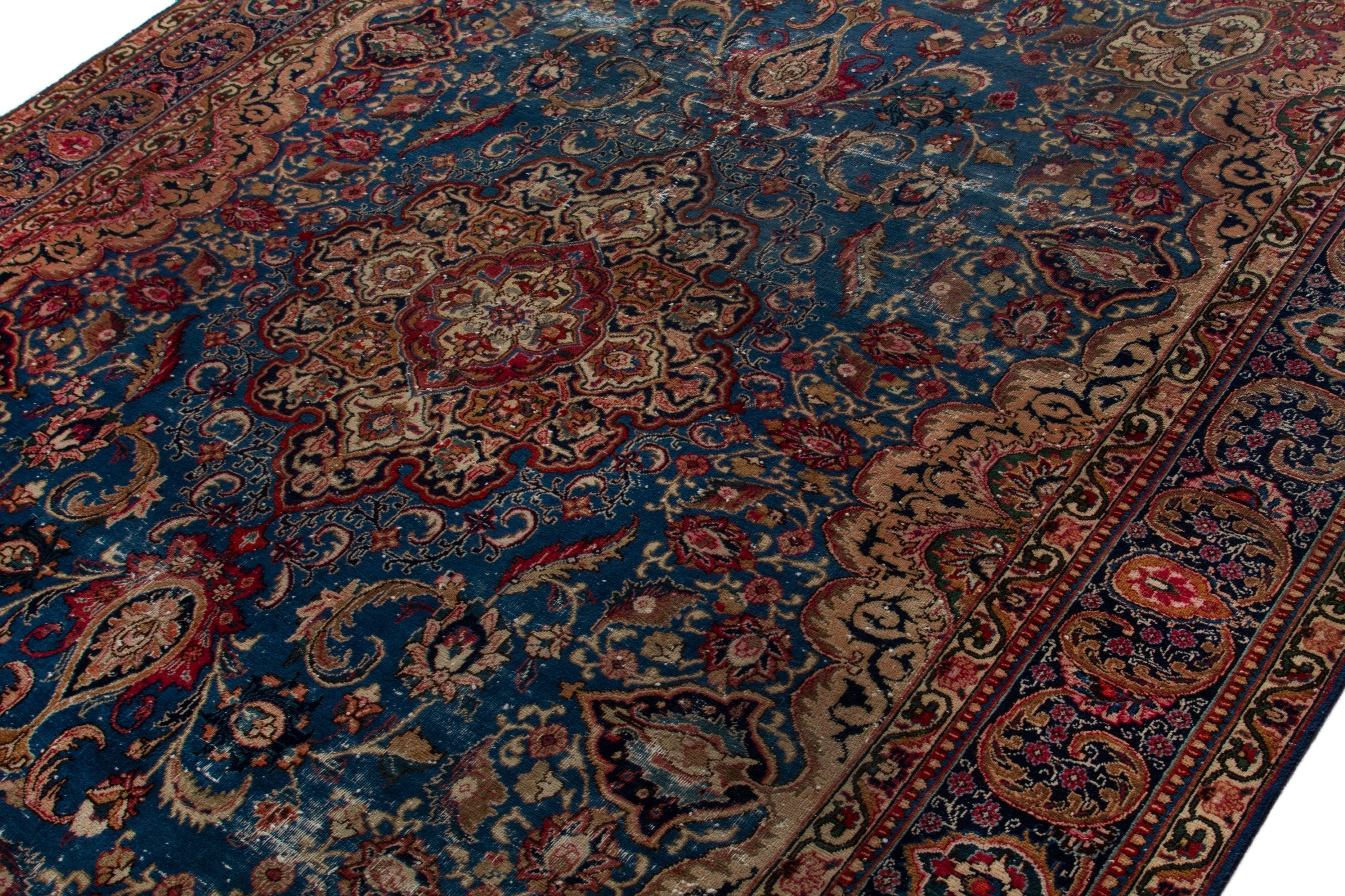 Persian Kashmar oversized rug in dark blue and burgundy, view 4 of 20