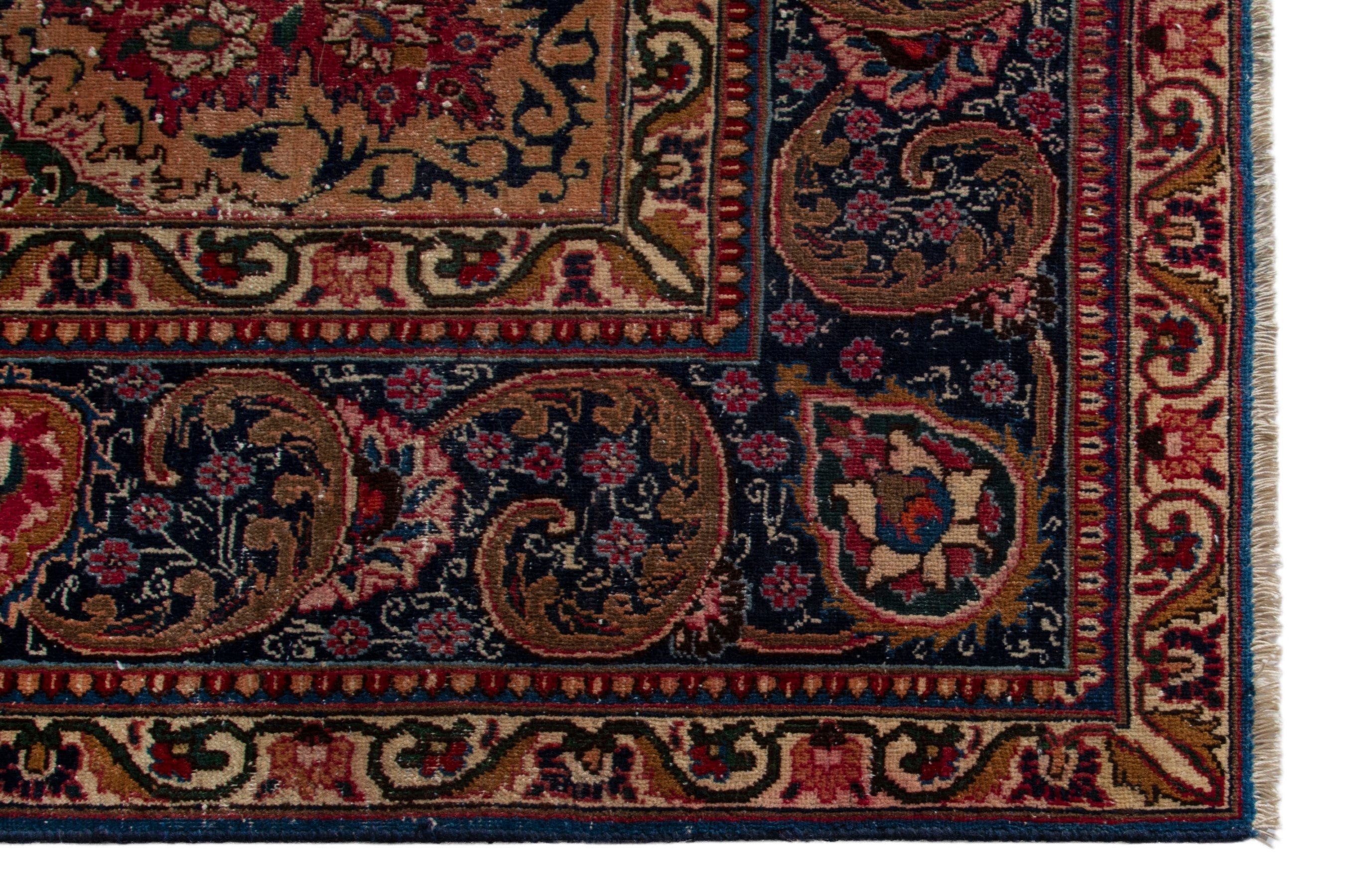 Persian Kashmar oversized rug in dark blue and burgundy, view 10 of 20