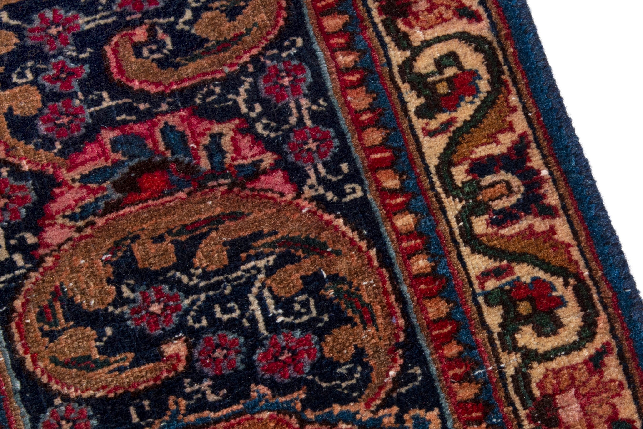 Persian Kashmar oversized rug in dark blue and burgundy, view 6 of 20