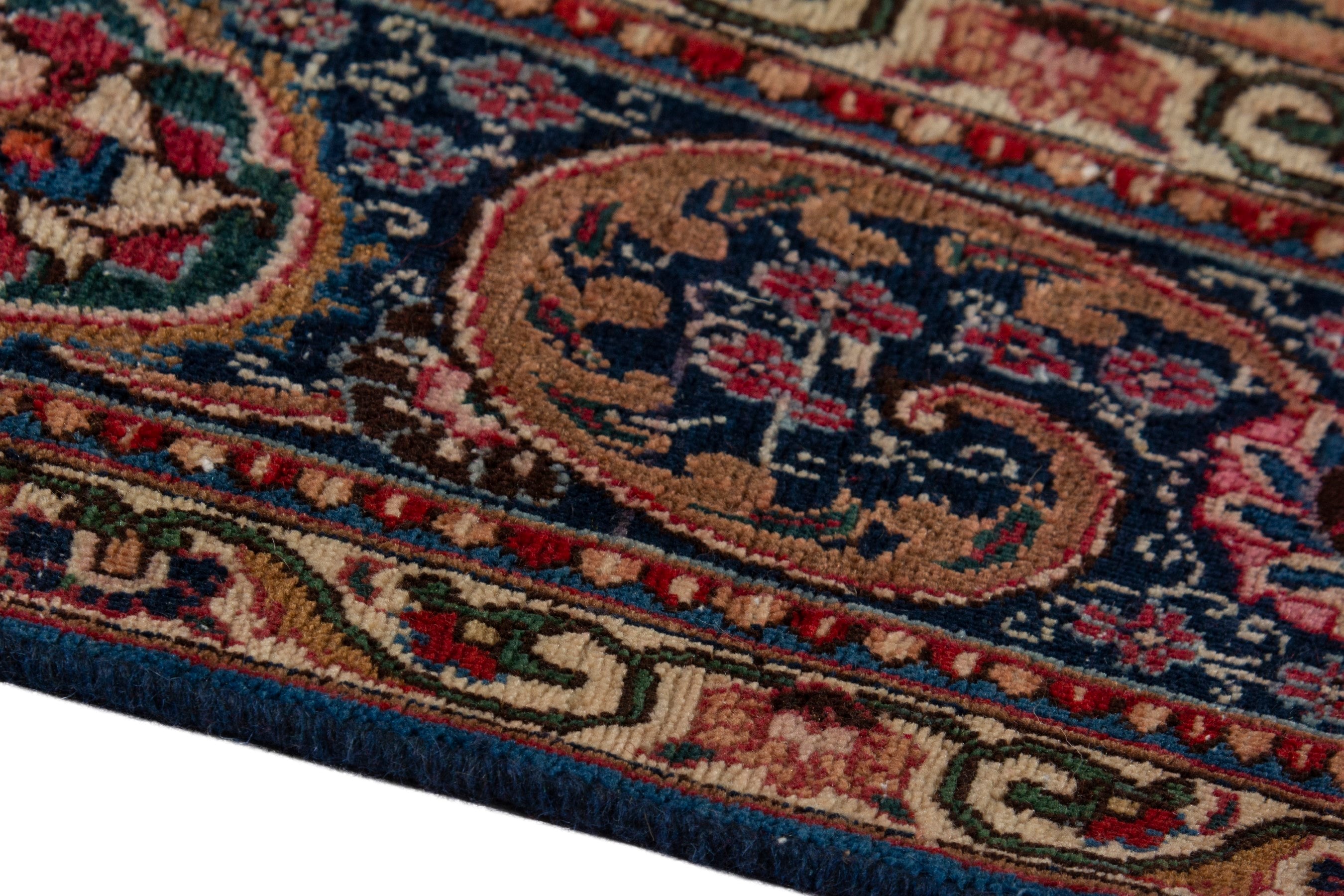 Persian Kashmar oversized rug in dark blue and burgundy, view 7 of 20