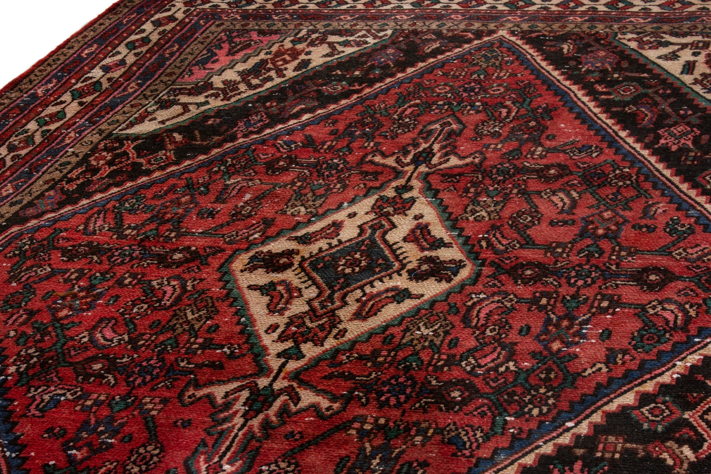 Persian Hamedan area rug in burgundy and deep red, view 9 of 20