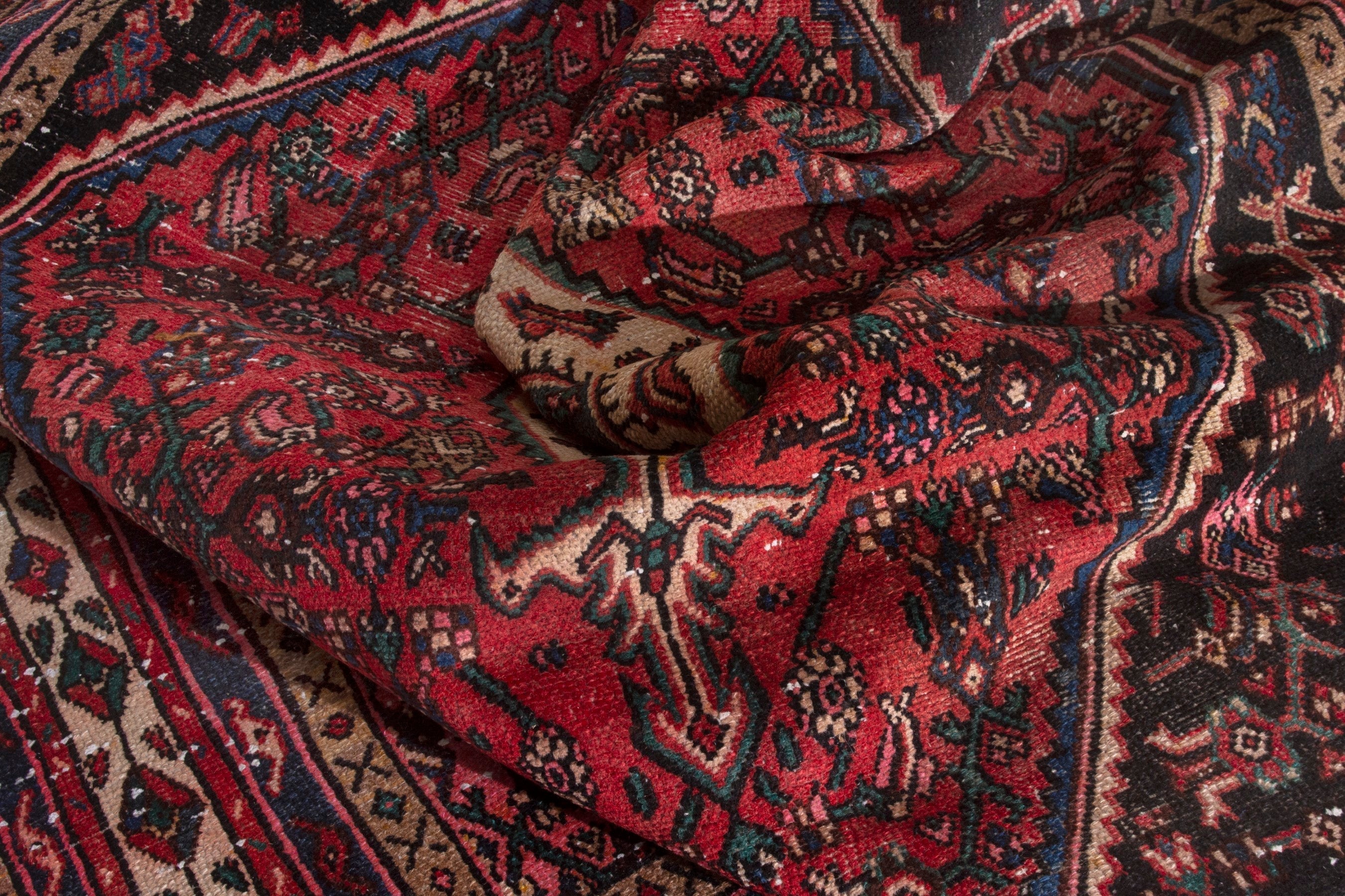 Persian Hamedan area rug in burgundy and deep red, view 19 of 20