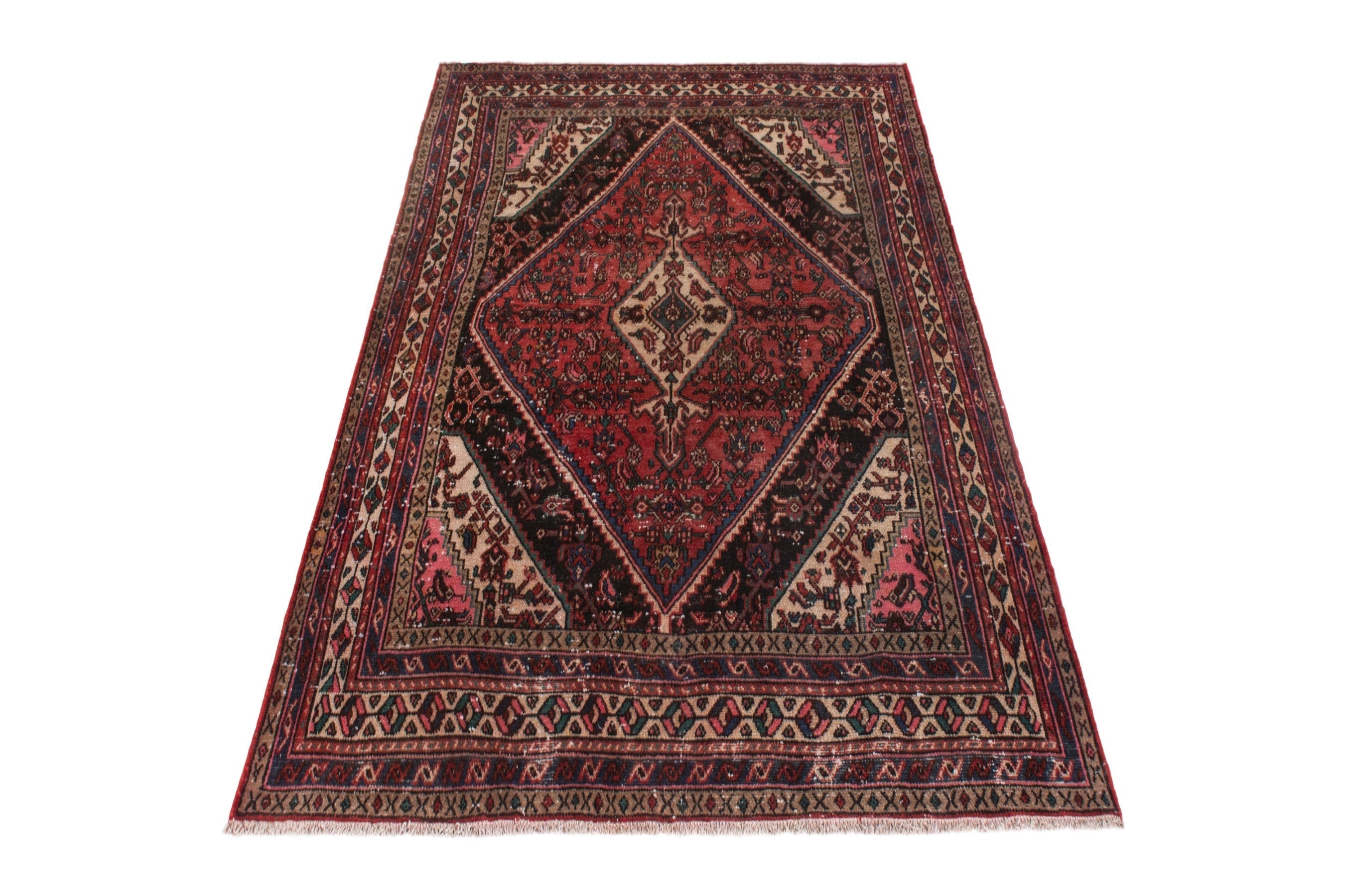 Persian Hamedan area rug in burgundy and deep red, view 2 of 20
