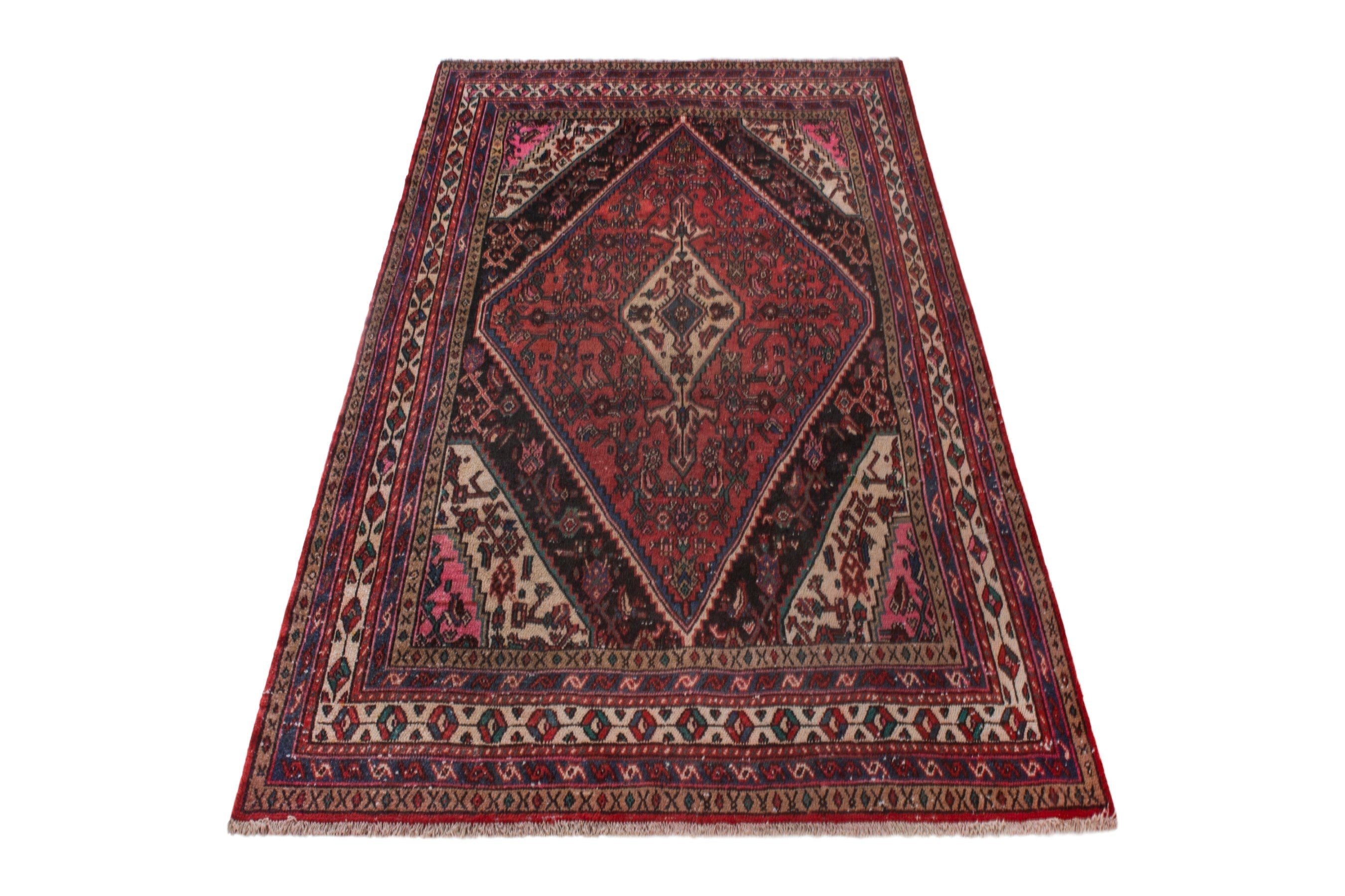 Persian Hamedan area rug in burgundy and deep red, view 3 of 20