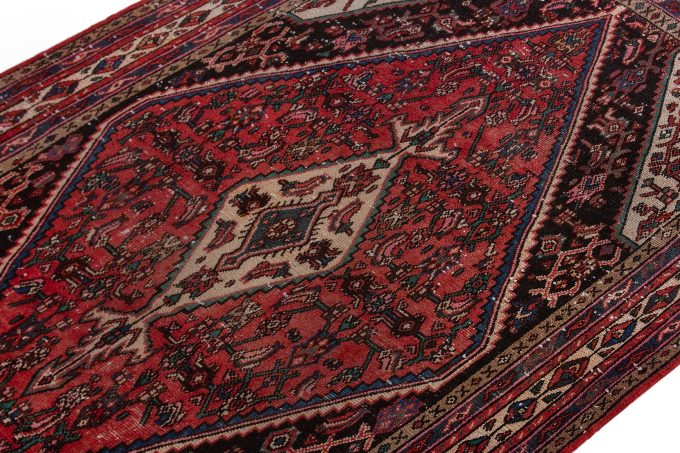 Persian Hamedan area rug in burgundy and deep red, view 4 of 20