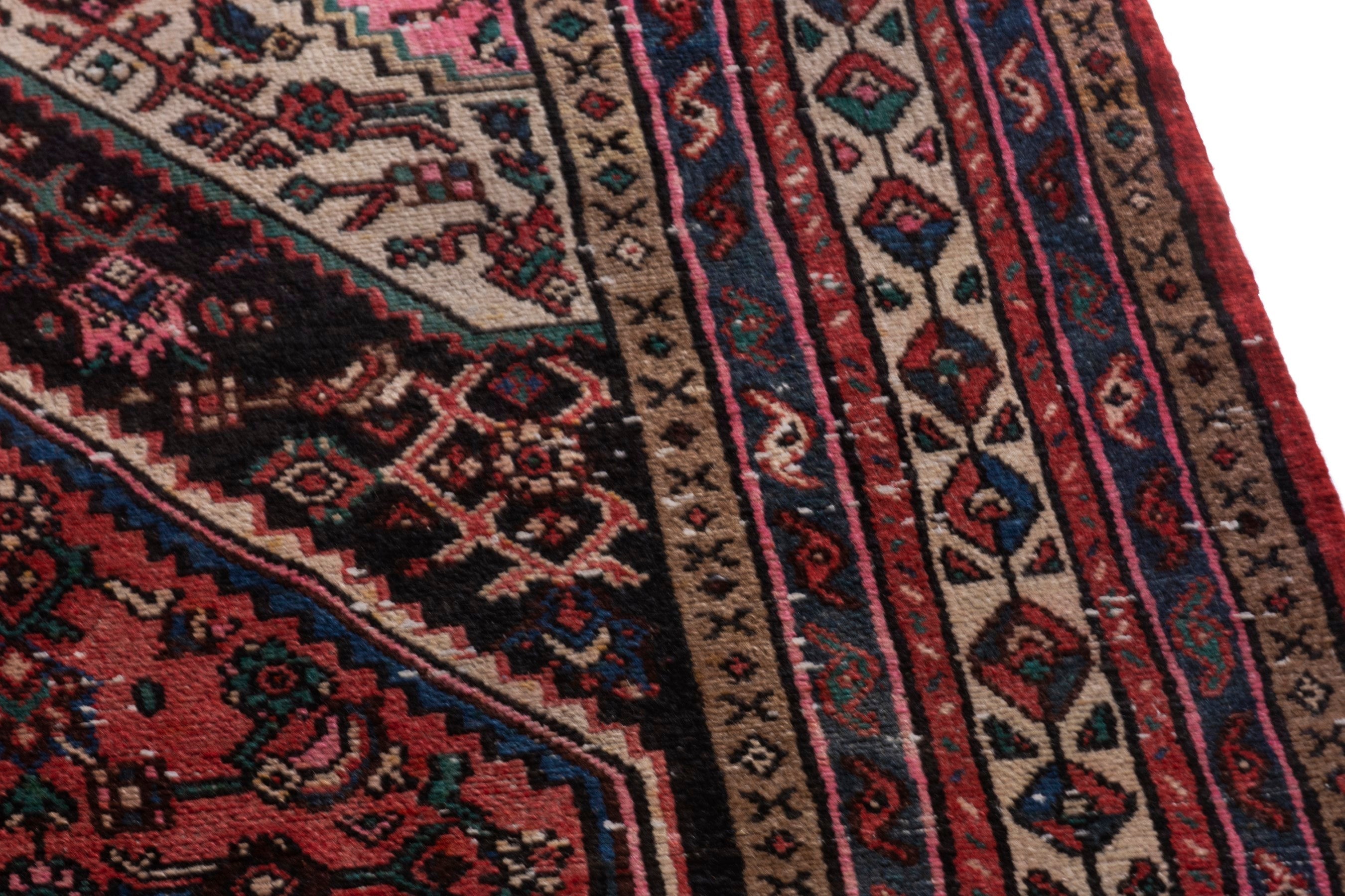 Persian Hamedan area rug in burgundy and deep red, view 6 of 20