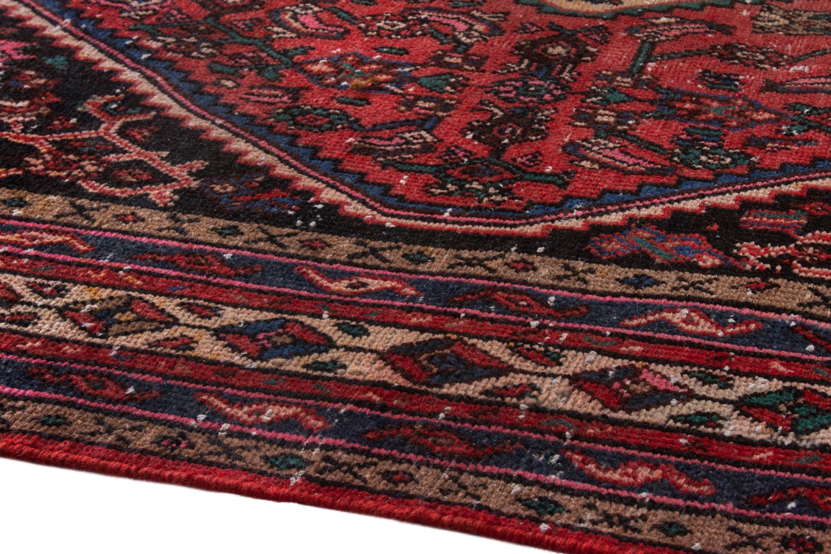 Persian Hamedan area rug in burgundy and deep red, view 7 of 20