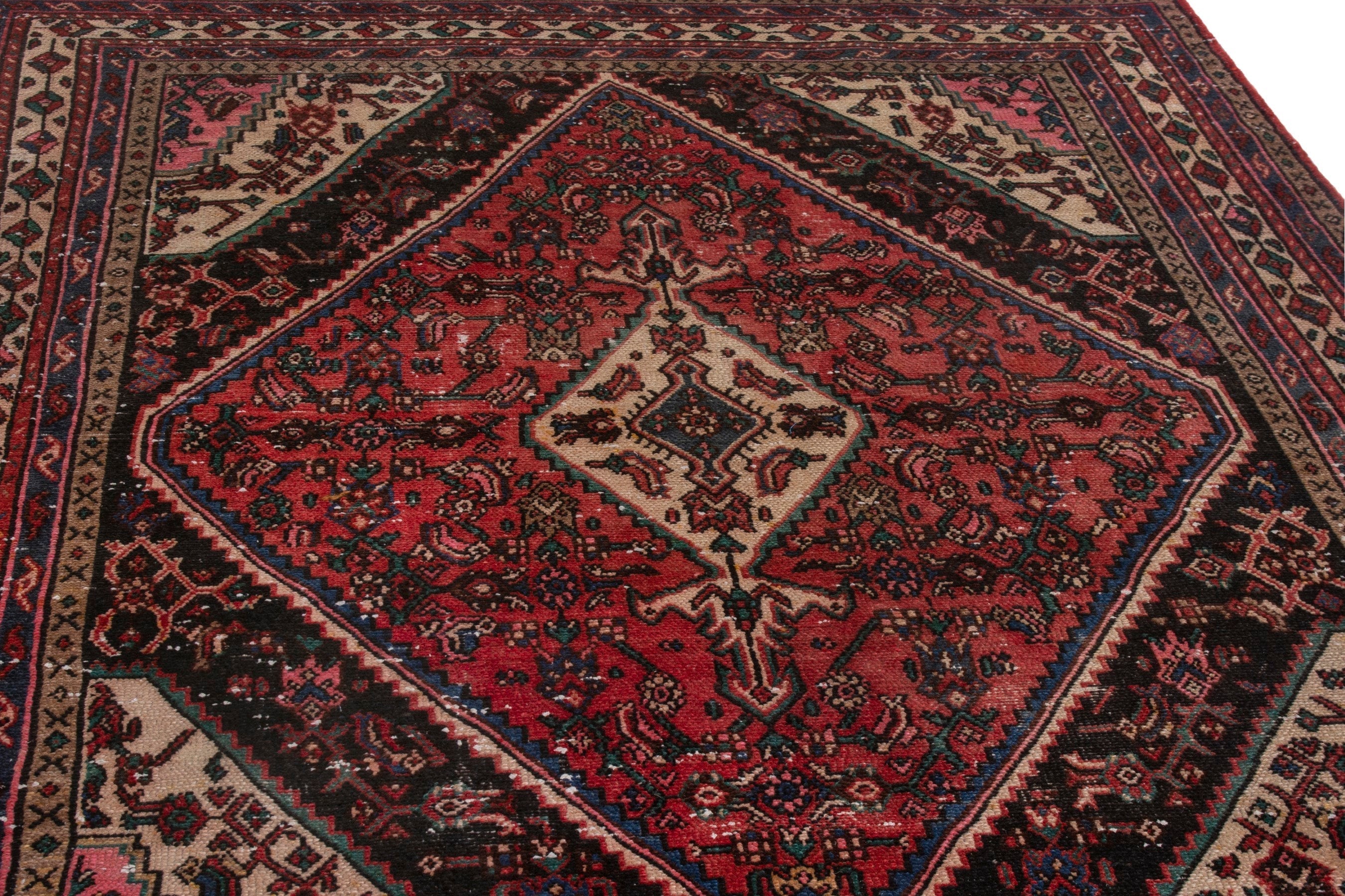 Persian Hamedan area rug in burgundy and deep red, view 8 of 20