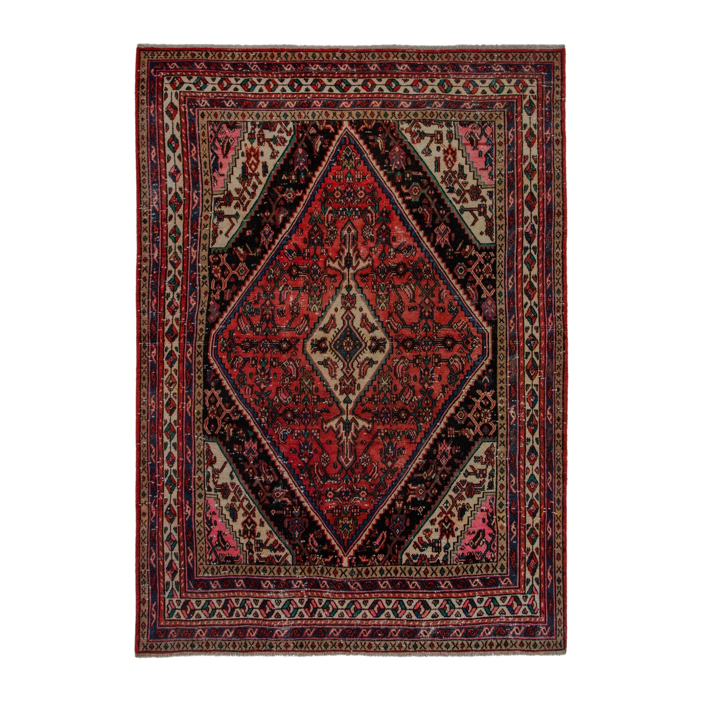Persian Hamedan area rug in burgundy and deep red, 7'2" x 9'11"