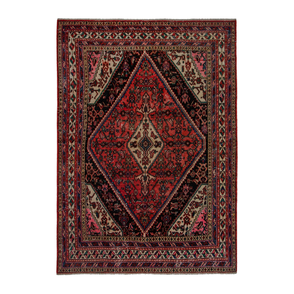 Persian Hamedan area rug in burgundy and deep red, 7'2" x 9'11"