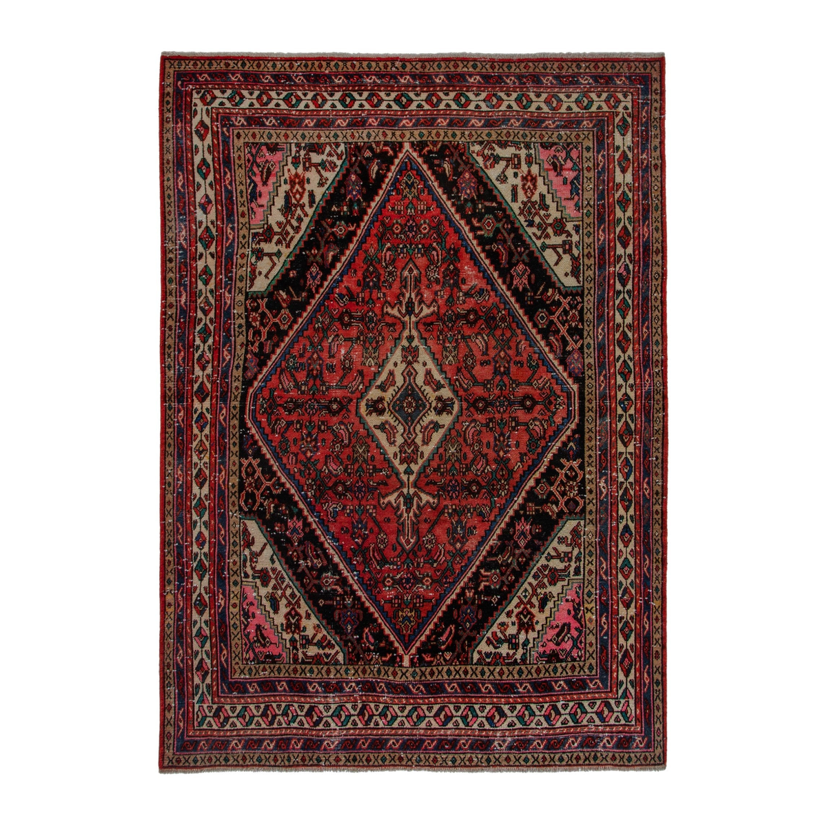 Persian Hamedan area rug in burgundy and deep red, 7'2" x 9'11"