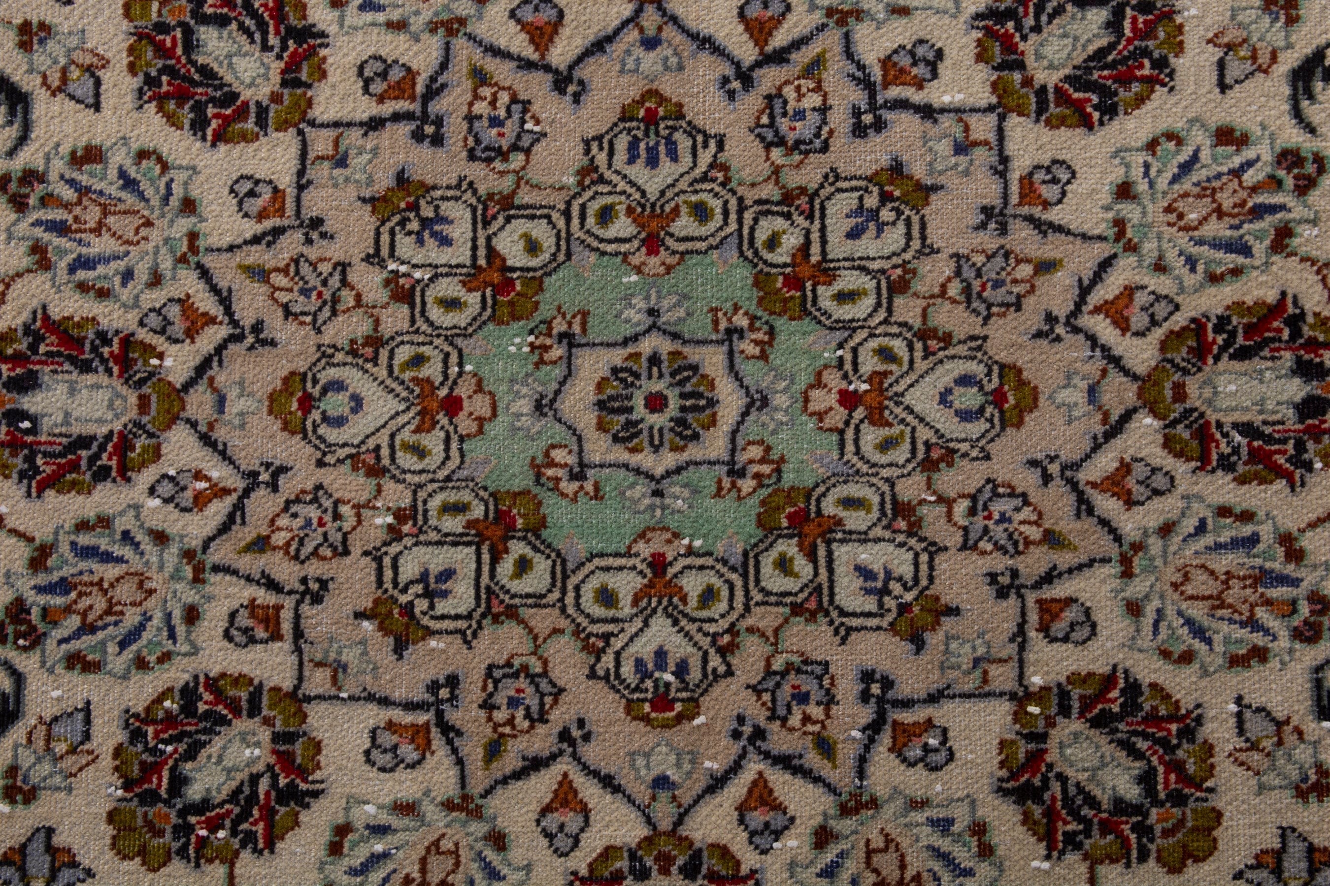 Persian Kashan area rug in cream and faded red, view 12 of 19