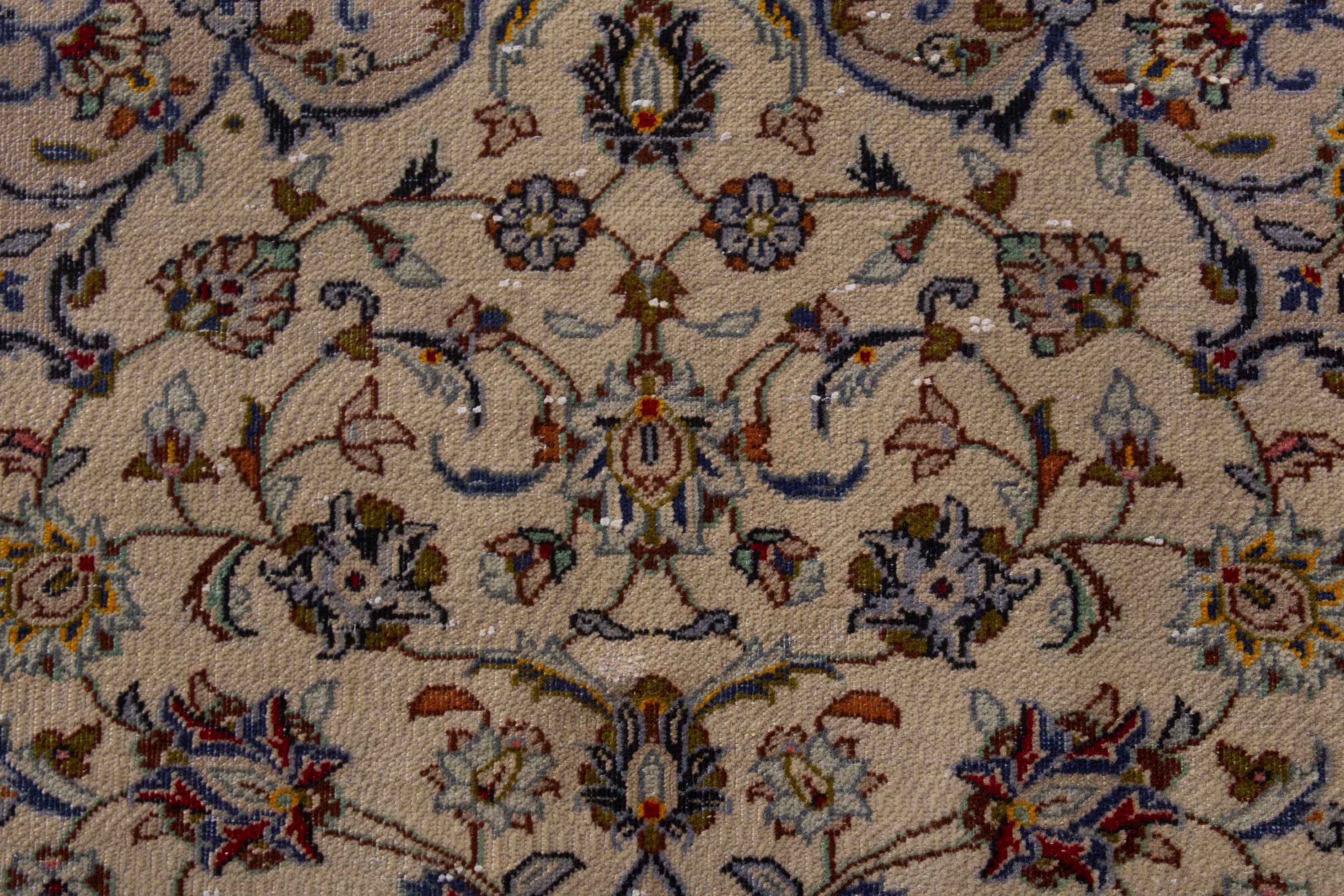 Persian Kashan area rug in cream and faded red, view 13 of 19