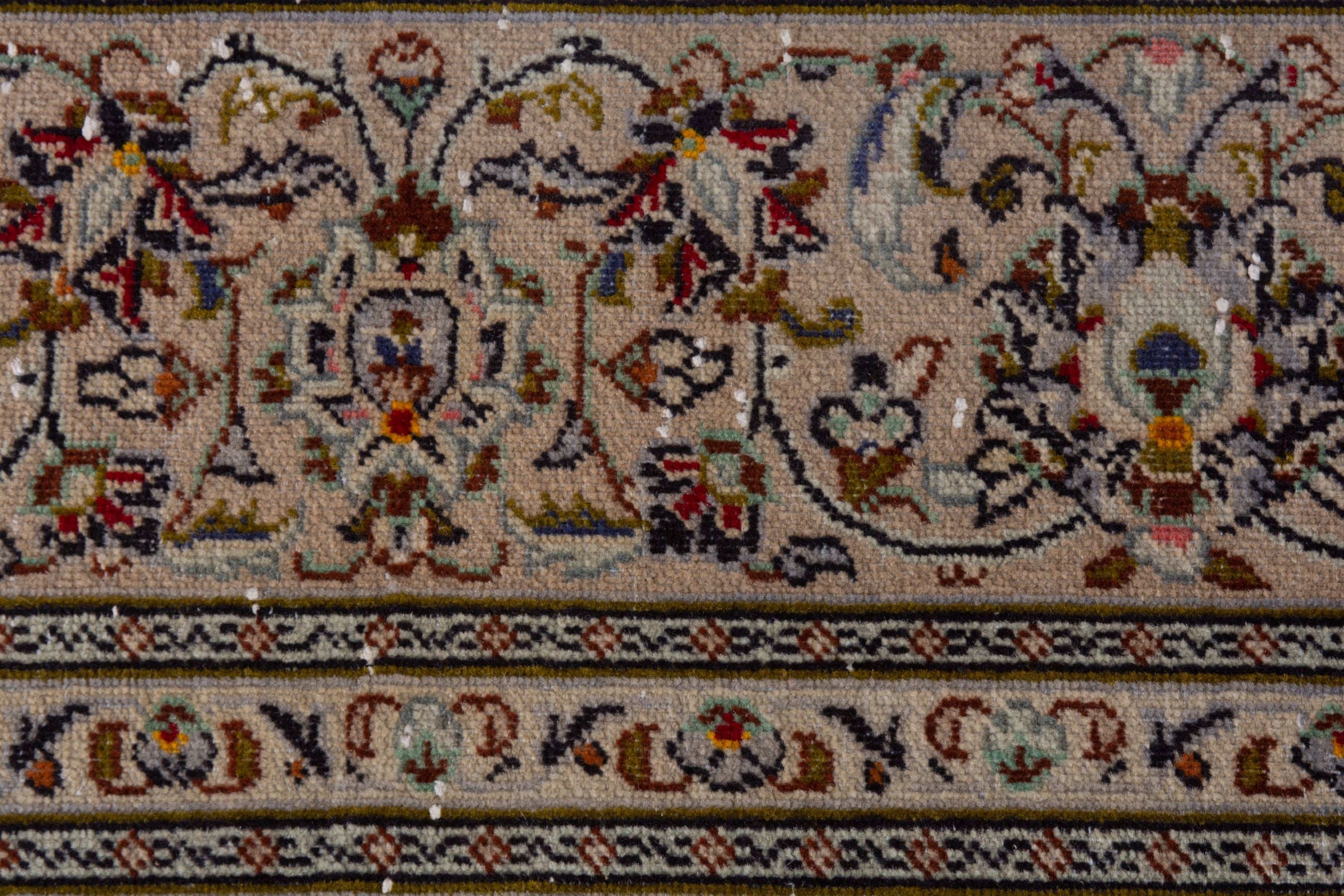 Persian Kashan area rug in cream and faded red, view 14 of 19