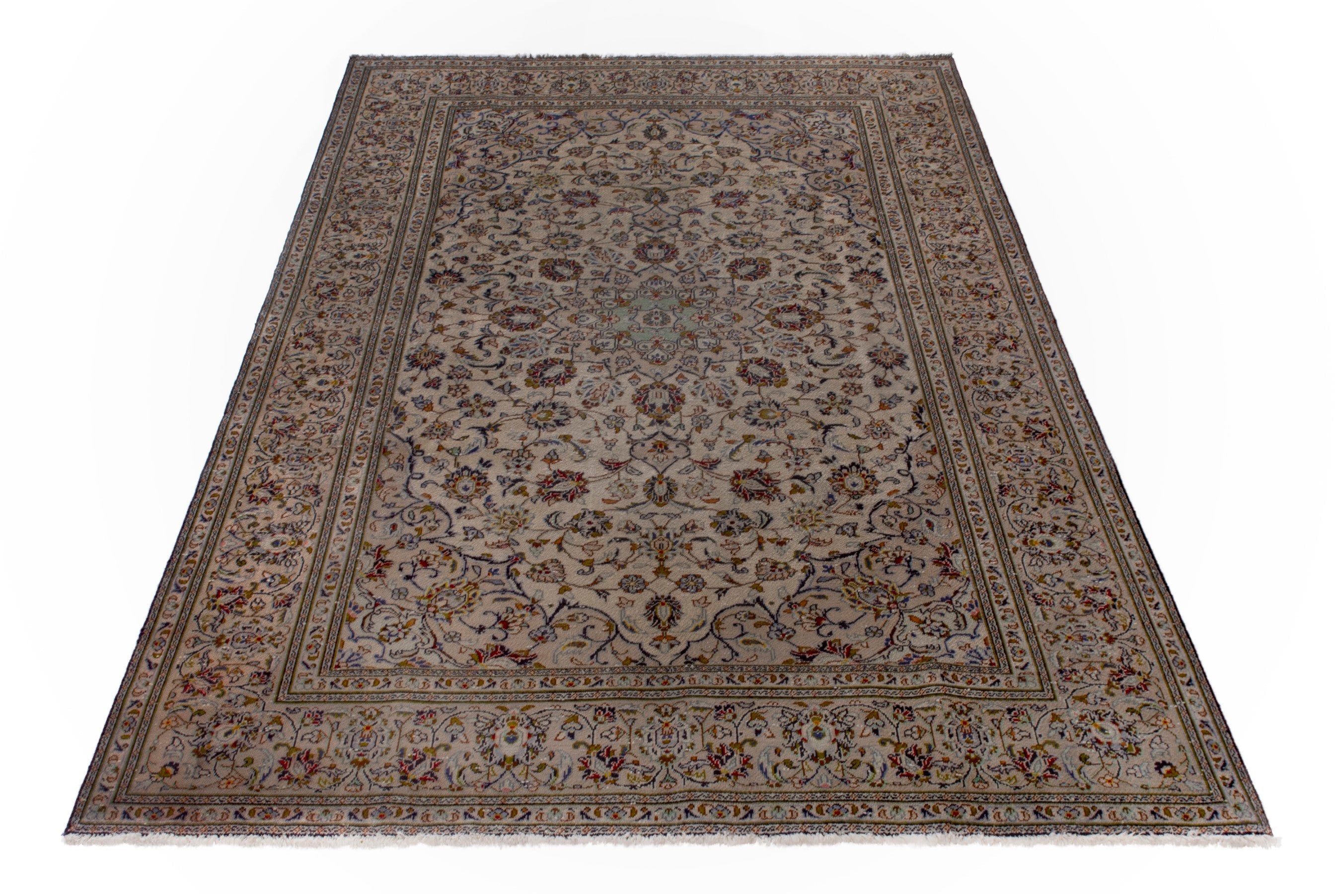 Persian Kashan area rug in cream and faded red, view 2 of 19