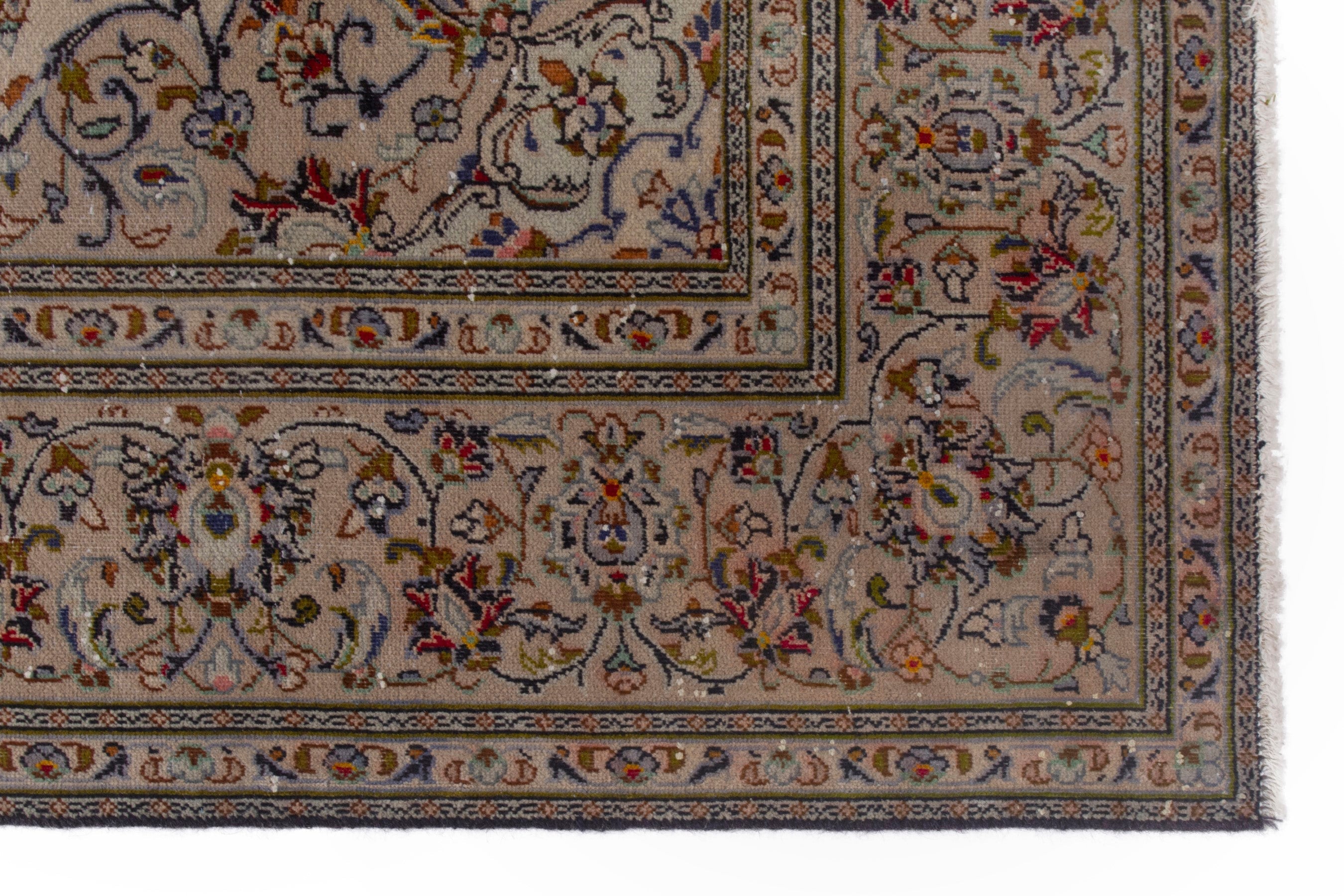 Persian Kashan area rug in cream and faded red, view 9 of 19