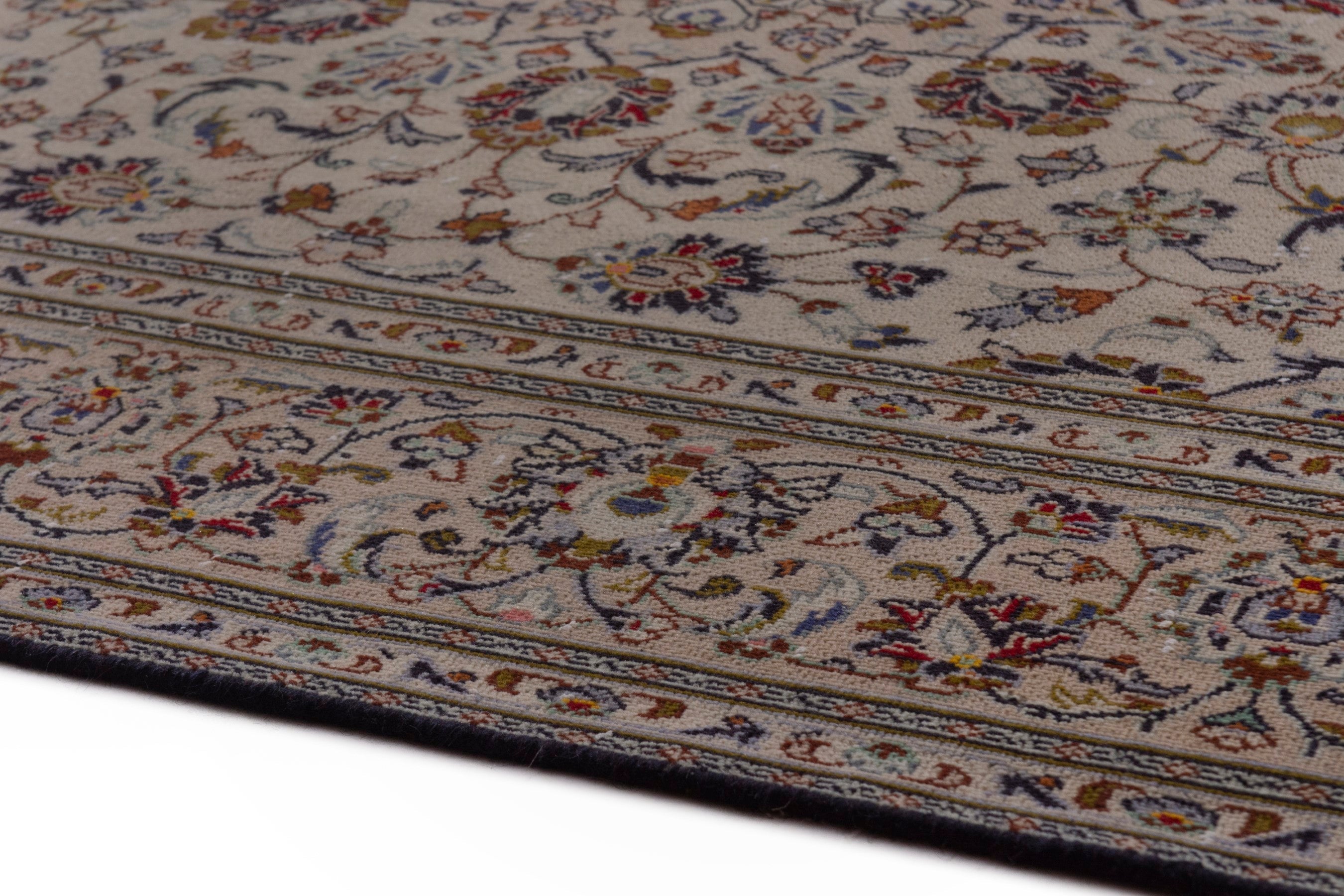 Persian Kashan area rug in cream and faded red, view 5 of 19