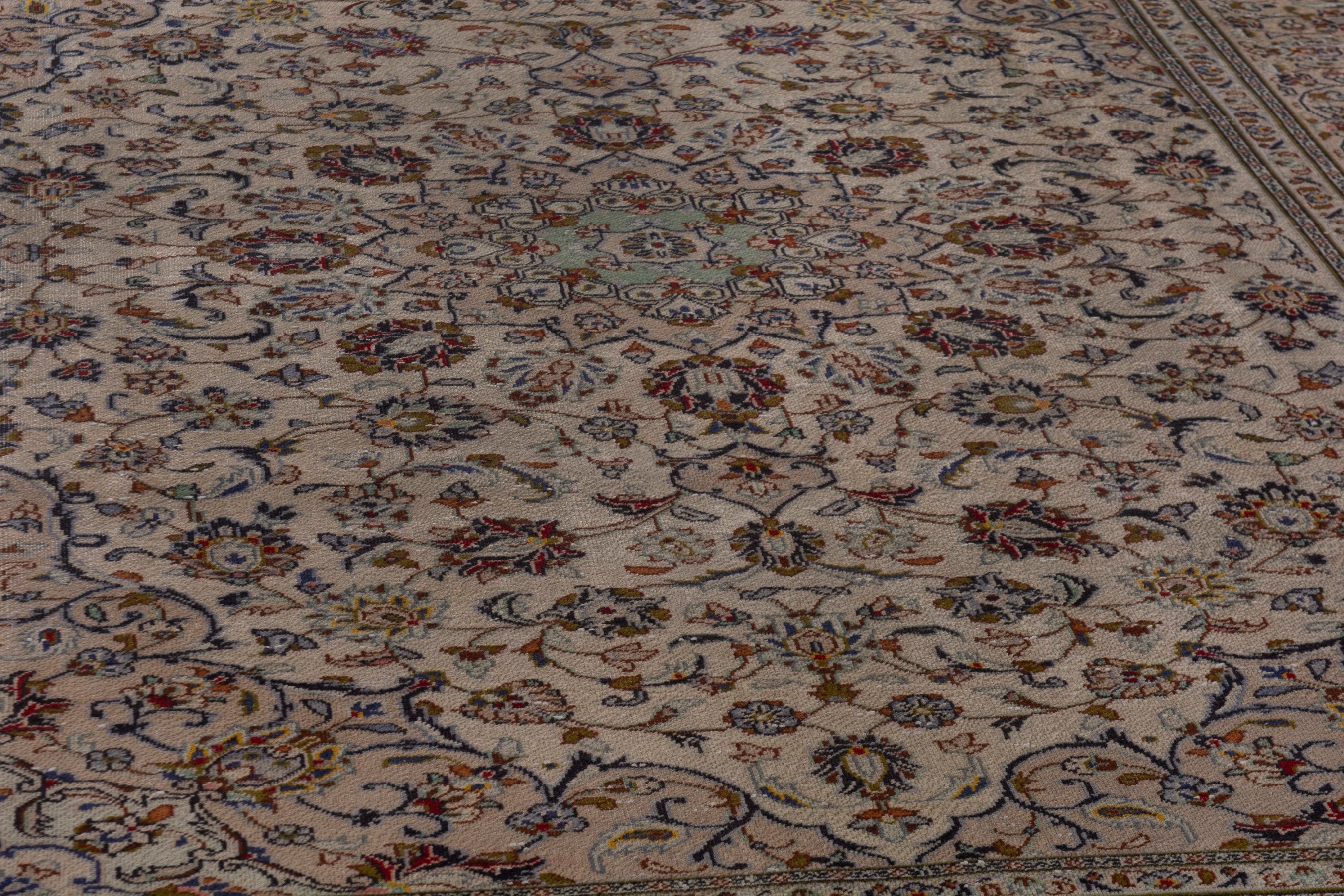 Persian Kashan area rug in cream and faded red, view 7 of 19