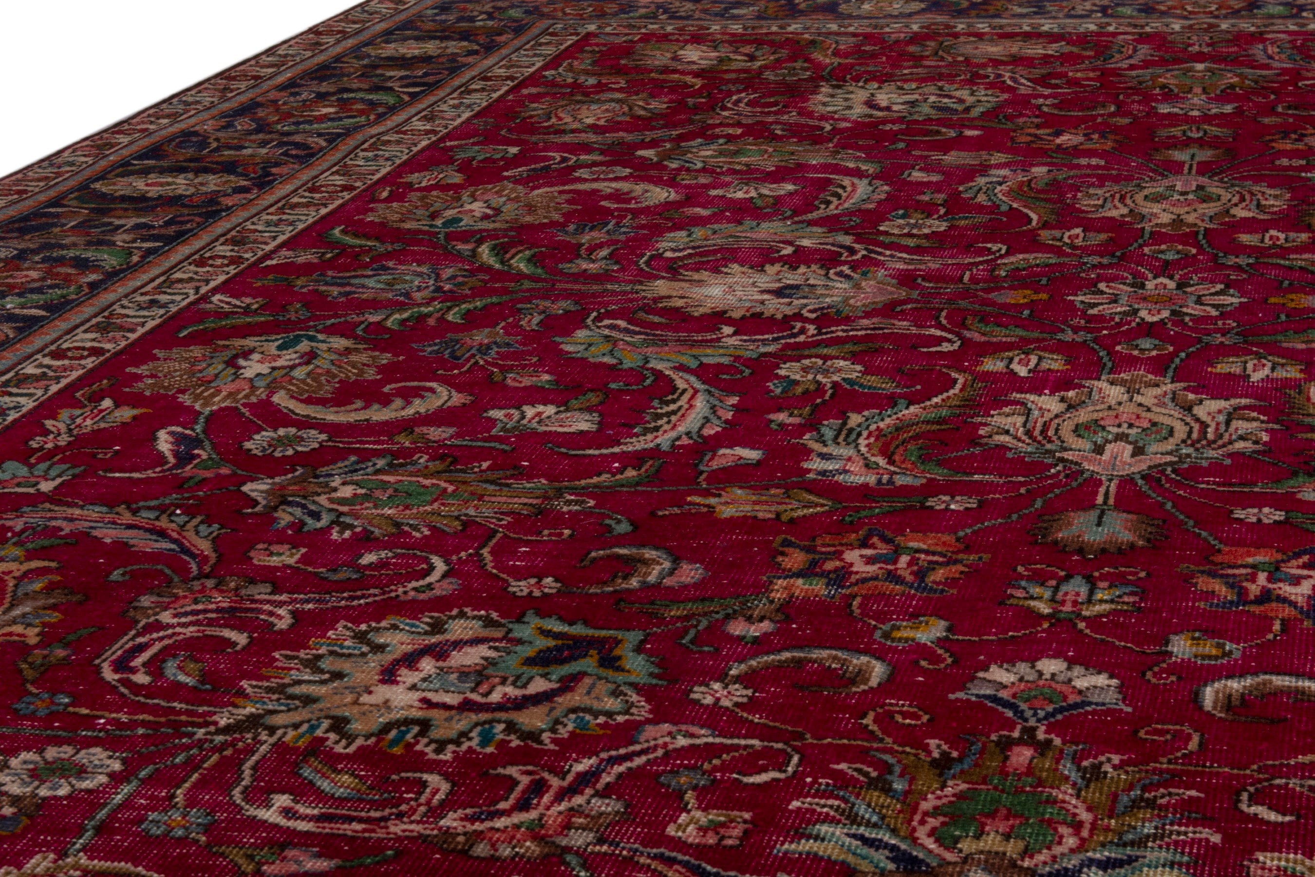 Persian Tabriz oversized rug in deep red and dark blue, view 8 of 20