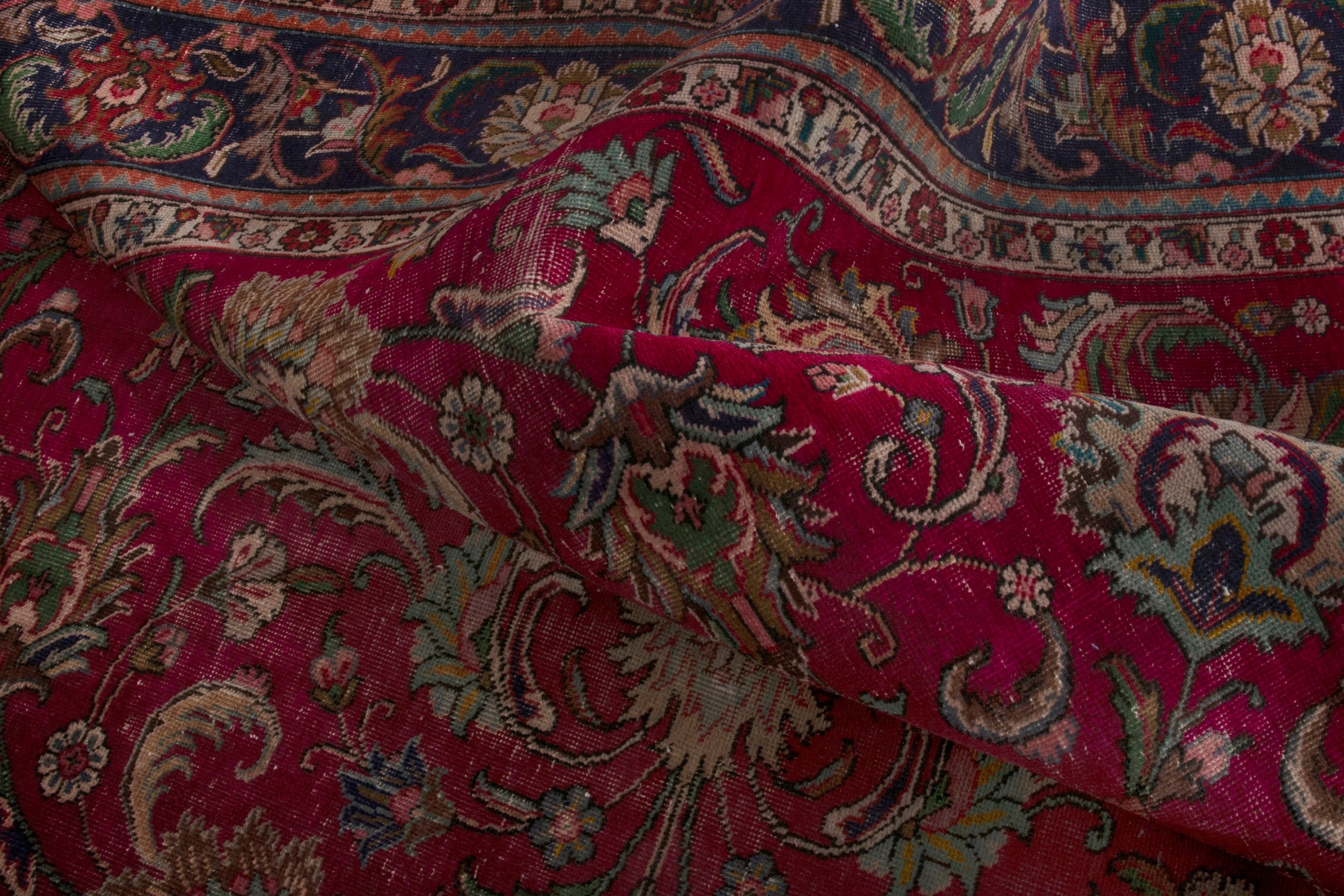 Persian Tabriz oversized rug in deep red and dark blue, view 17 of 20