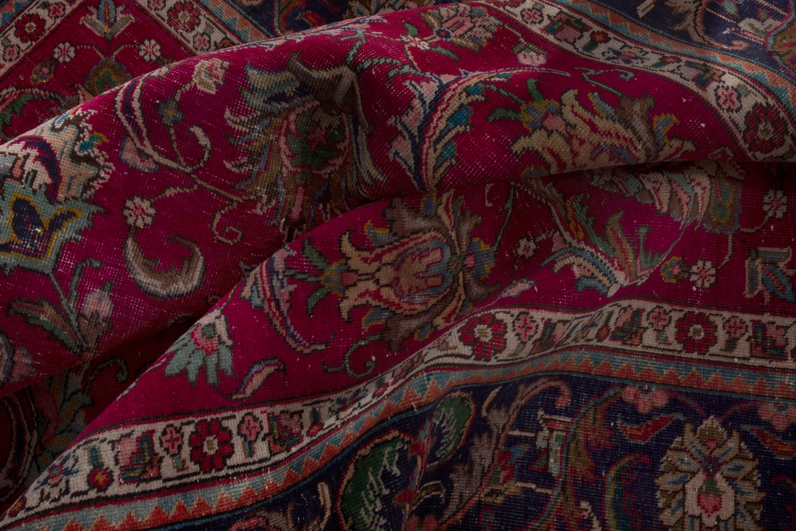 Persian Tabriz oversized rug in deep red and dark blue, view 18 of 20