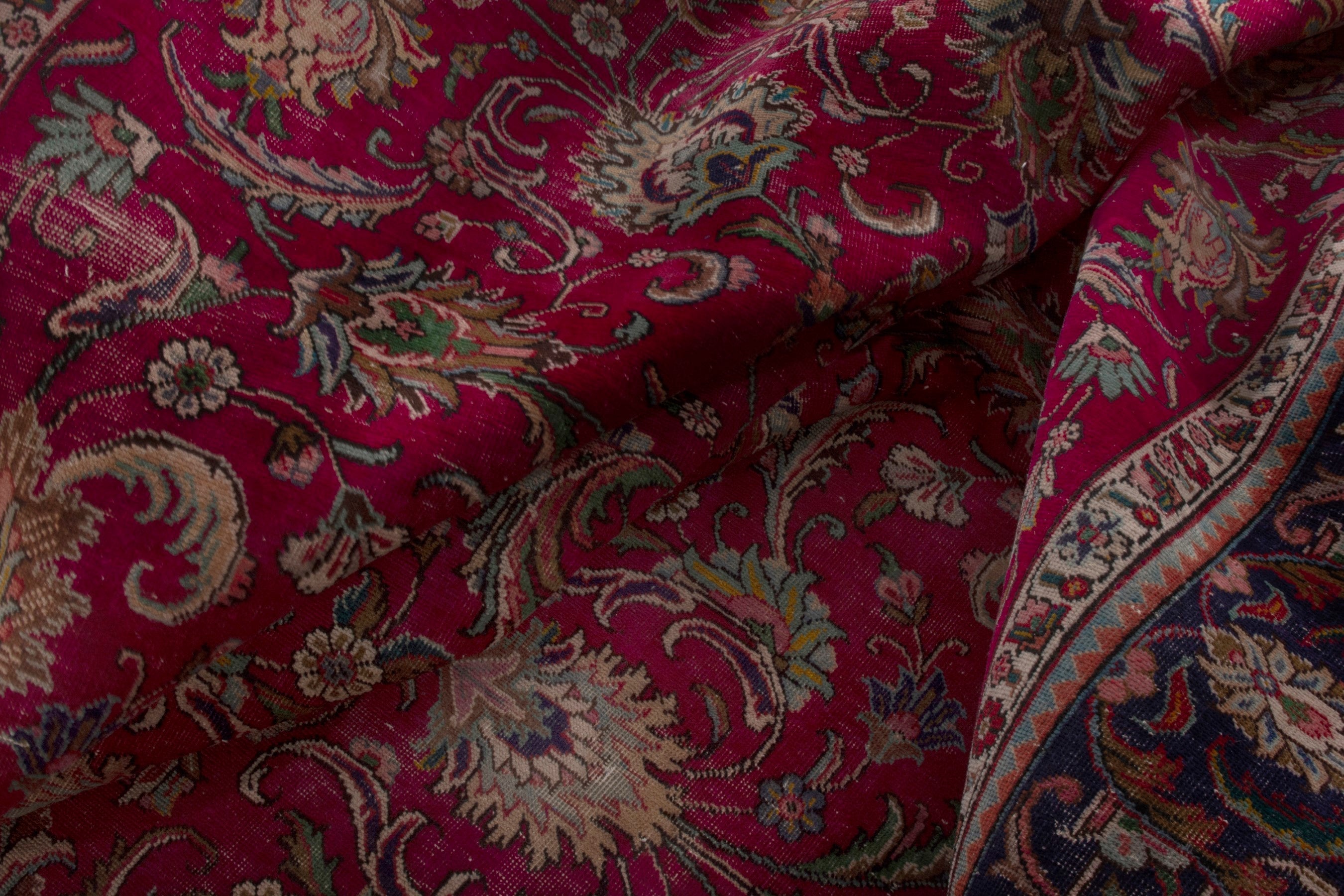 Persian Tabriz oversized rug in deep red and dark blue, view 19 of 20