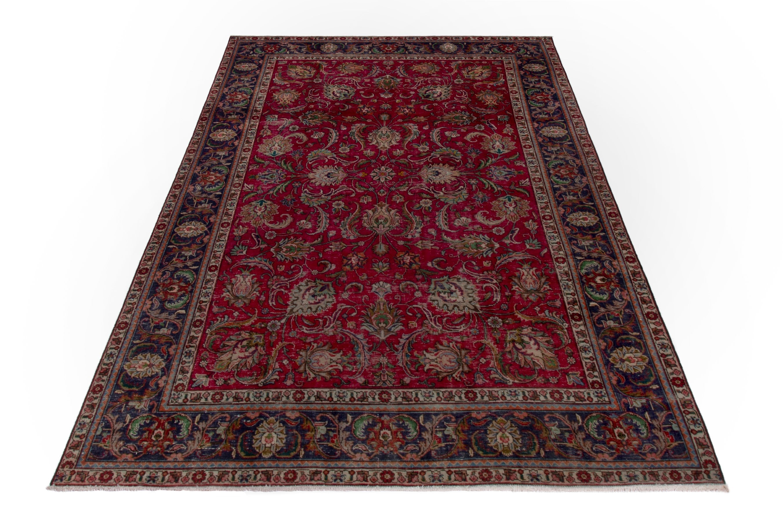 Persian Tabriz oversized rug in deep red and dark blue, view 2 of 20