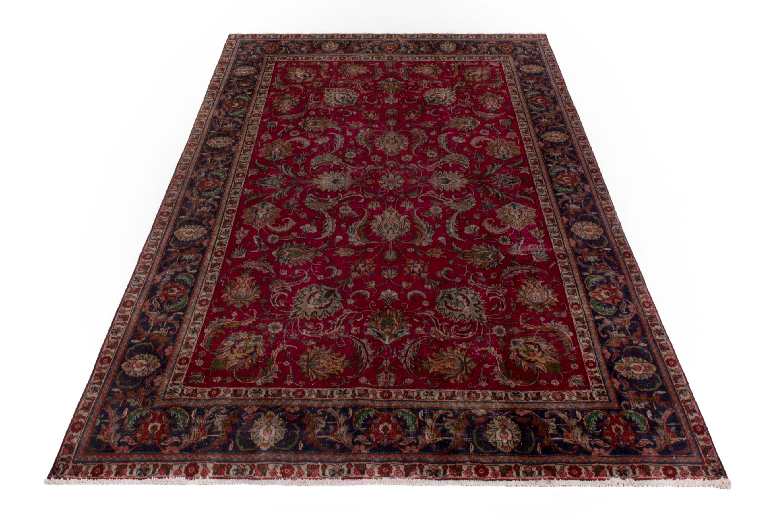 Persian Tabriz oversized rug in deep red and dark blue, view 3 of 20