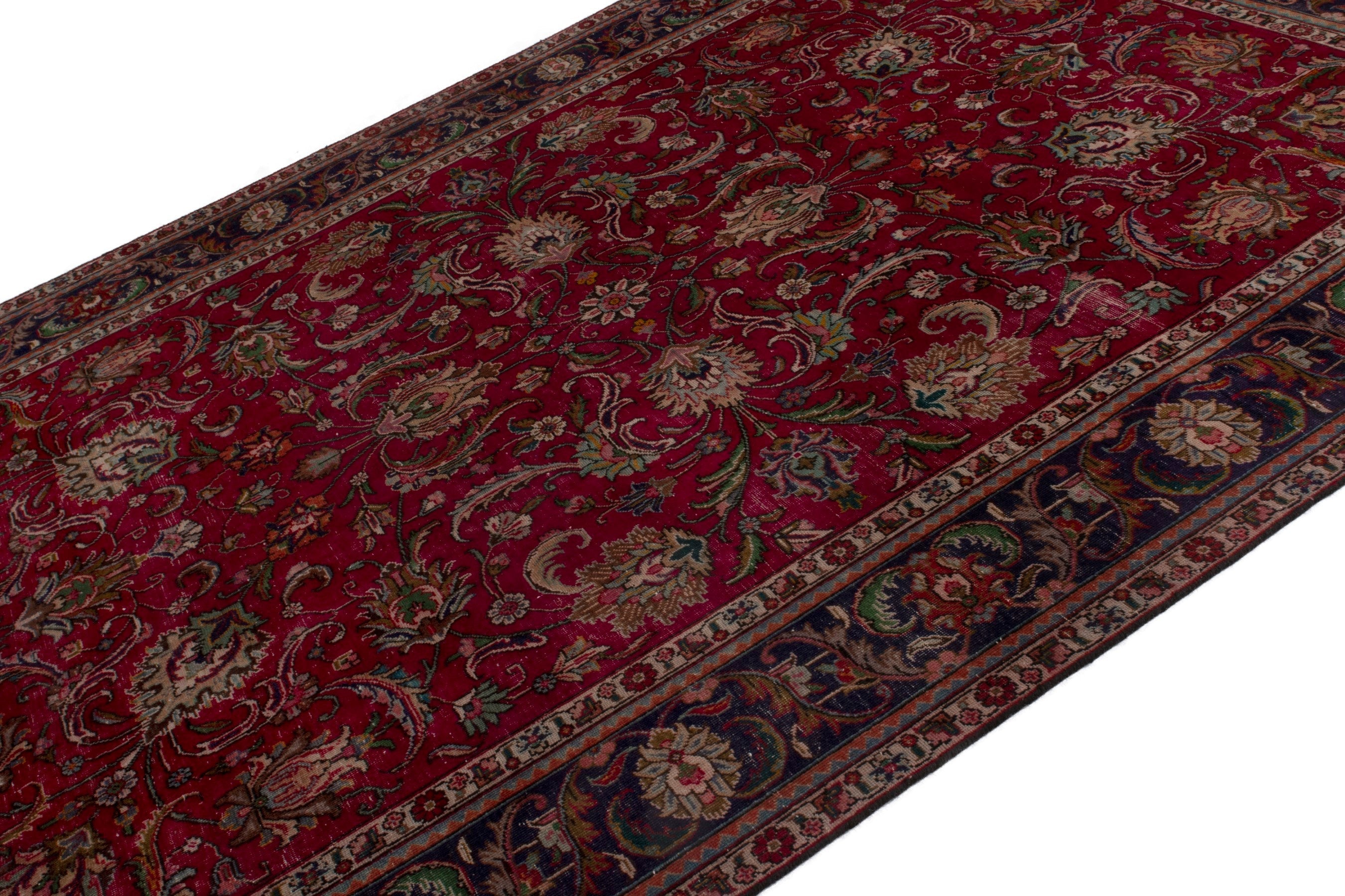 Persian Tabriz oversized rug in deep red and dark blue, view 4 of 20
