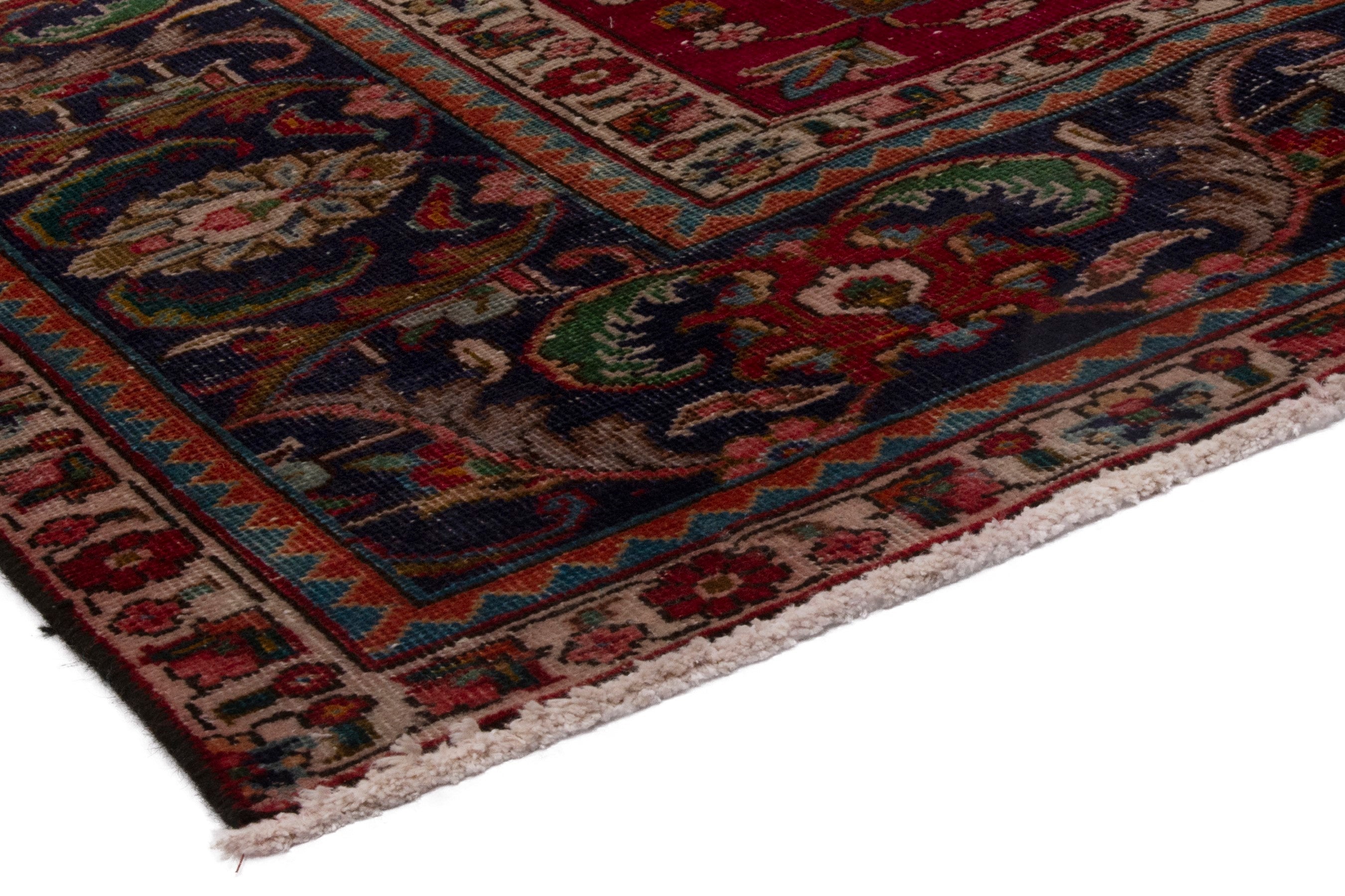 Persian Tabriz oversized rug in deep red and dark blue, view 5 of 20