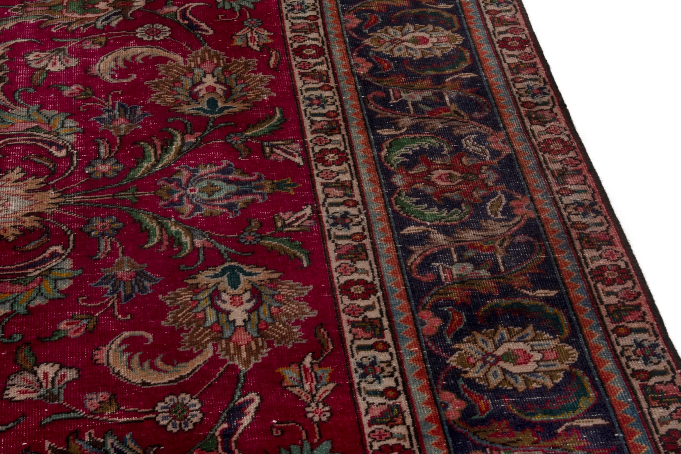 Persian Tabriz oversized rug in deep red and dark blue, view 9 of 20
